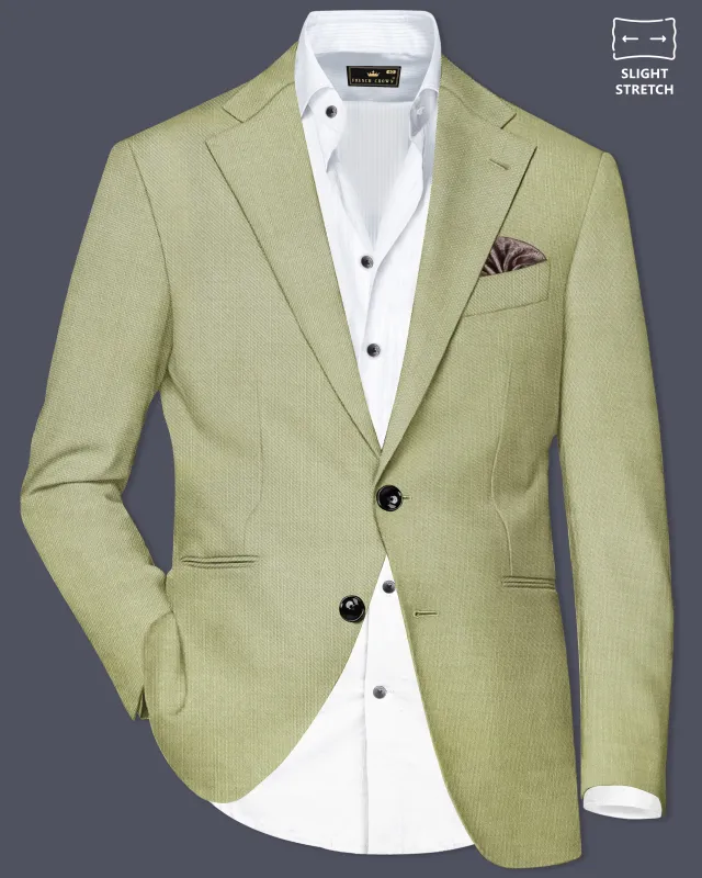 Marsh-Swamp Green Solid Wool Rich Single Breasted Slight Stretch Blazer sold by French Crown