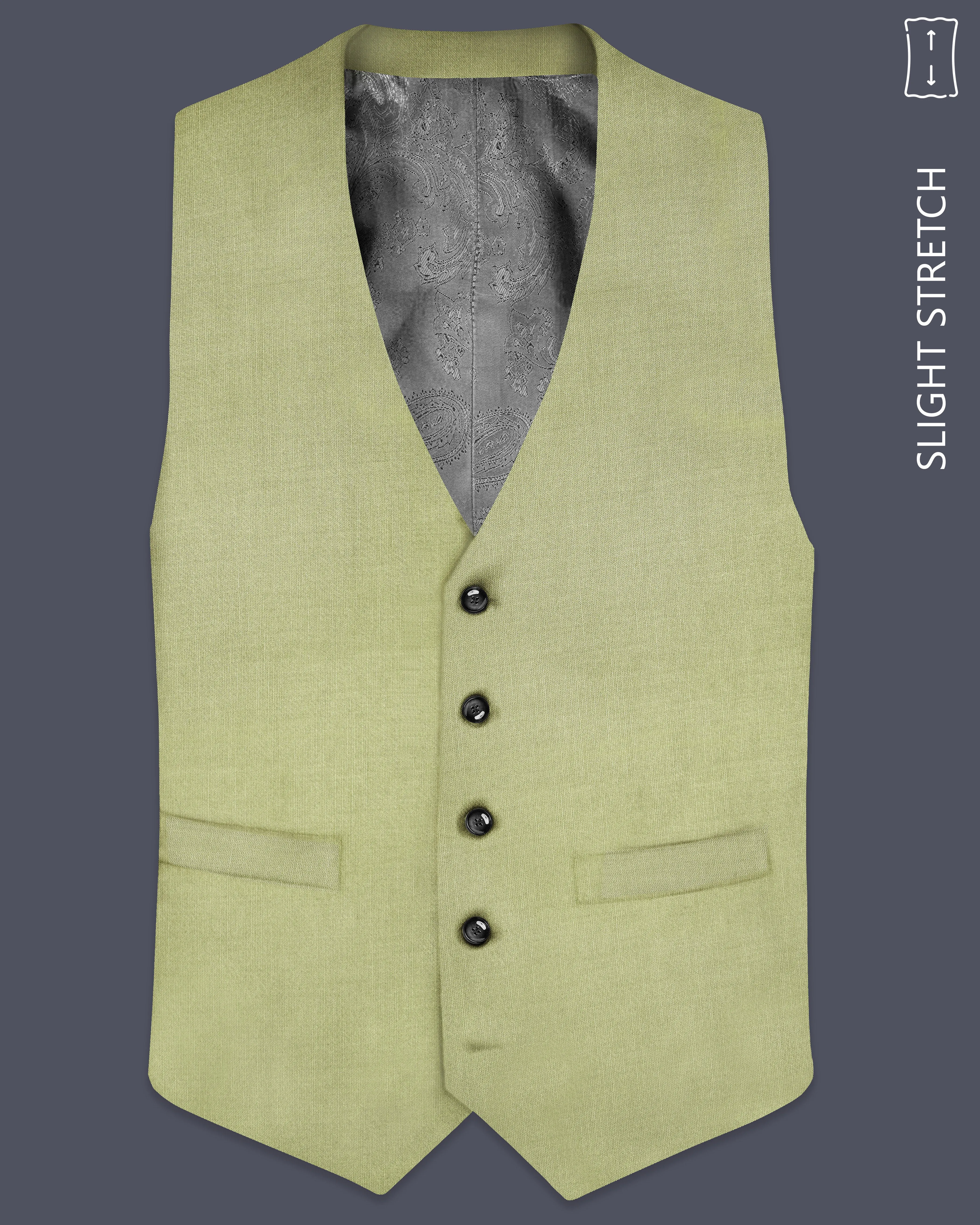 Marsh-Swamp Green Solid Wool Rich Slight Stretch Waistcoat sold by French Crown