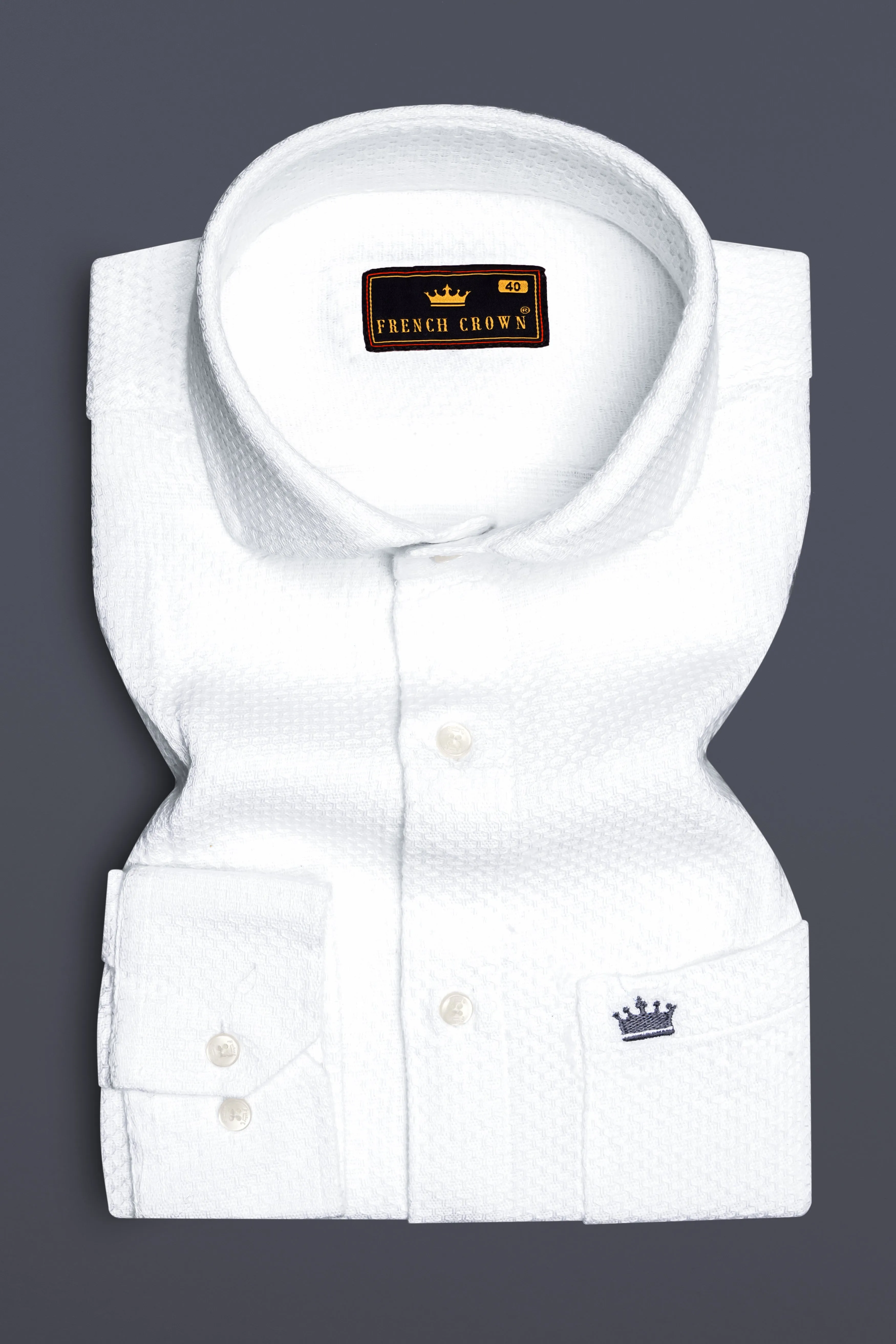 Albliss-Bright White Dobby Textured Premium Giza Cotton Casual Shirt sold by French Crown product image thumbnail 4