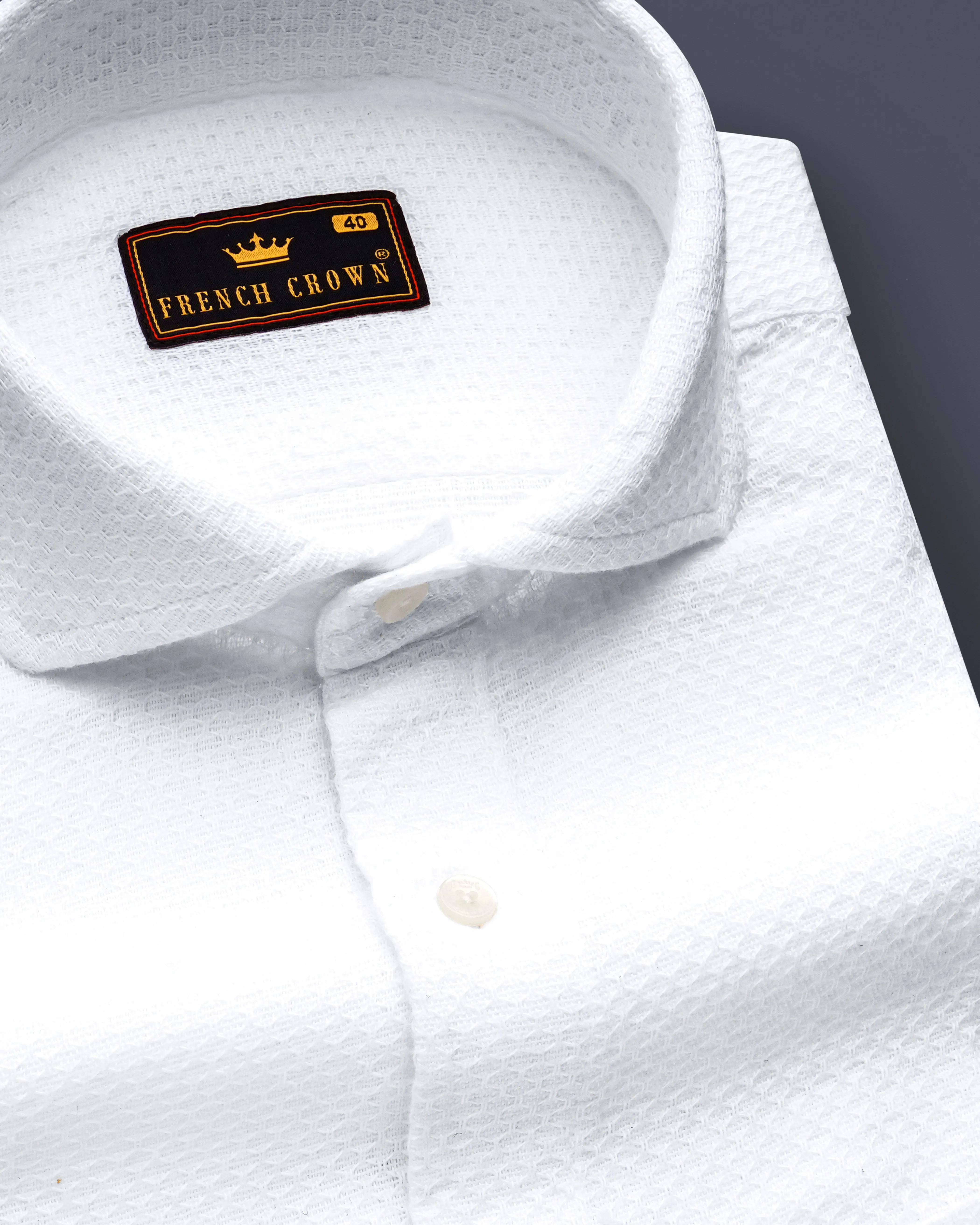 Albliss-Bright White Dobby Textured Premium Giza Cotton Casual Shirt sold by French Crown