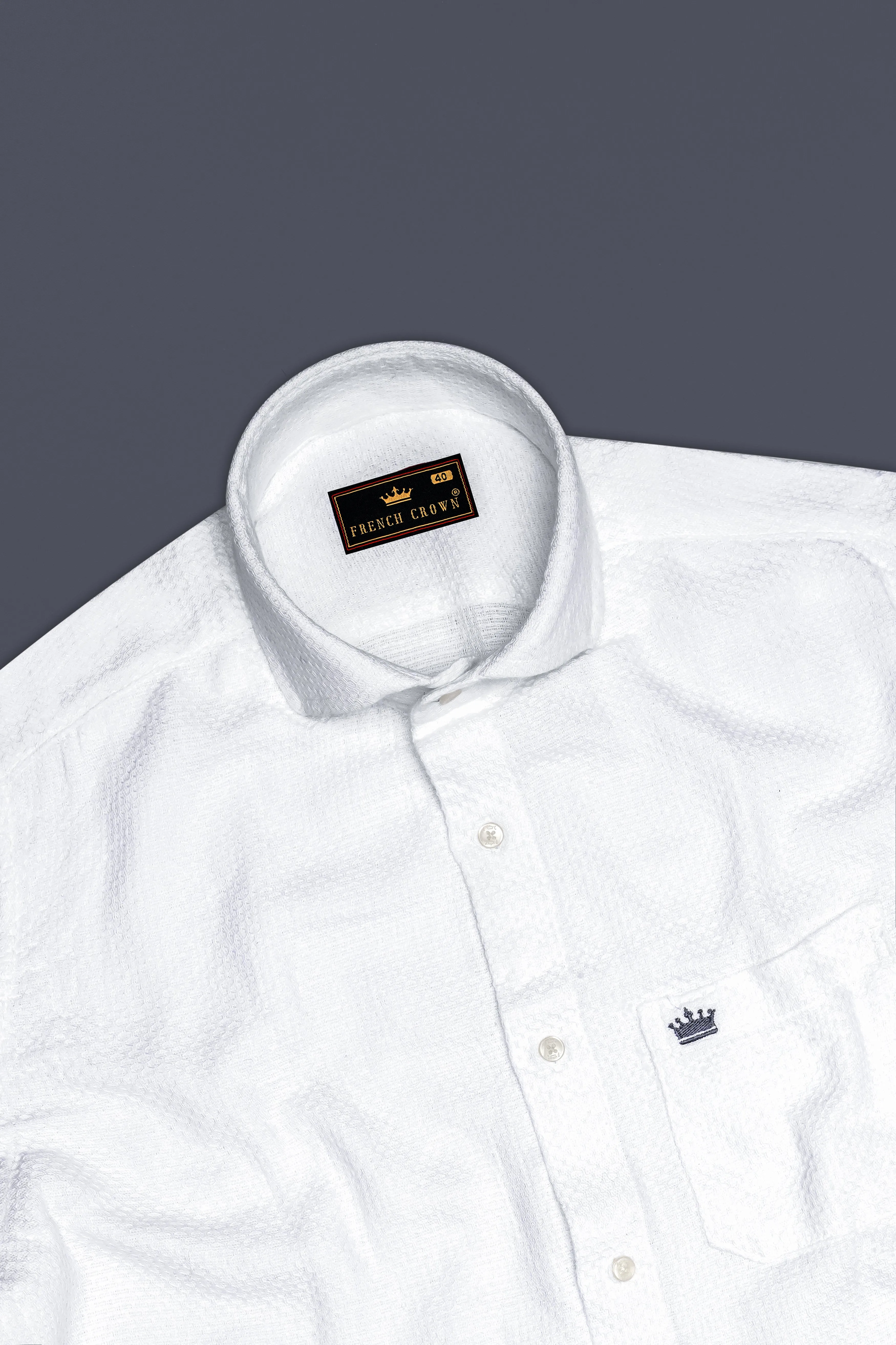 Albliss-Bright White Dobby Textured Premium Giza Cotton Casual Shirt sold by French Crown product image thumbnail 5