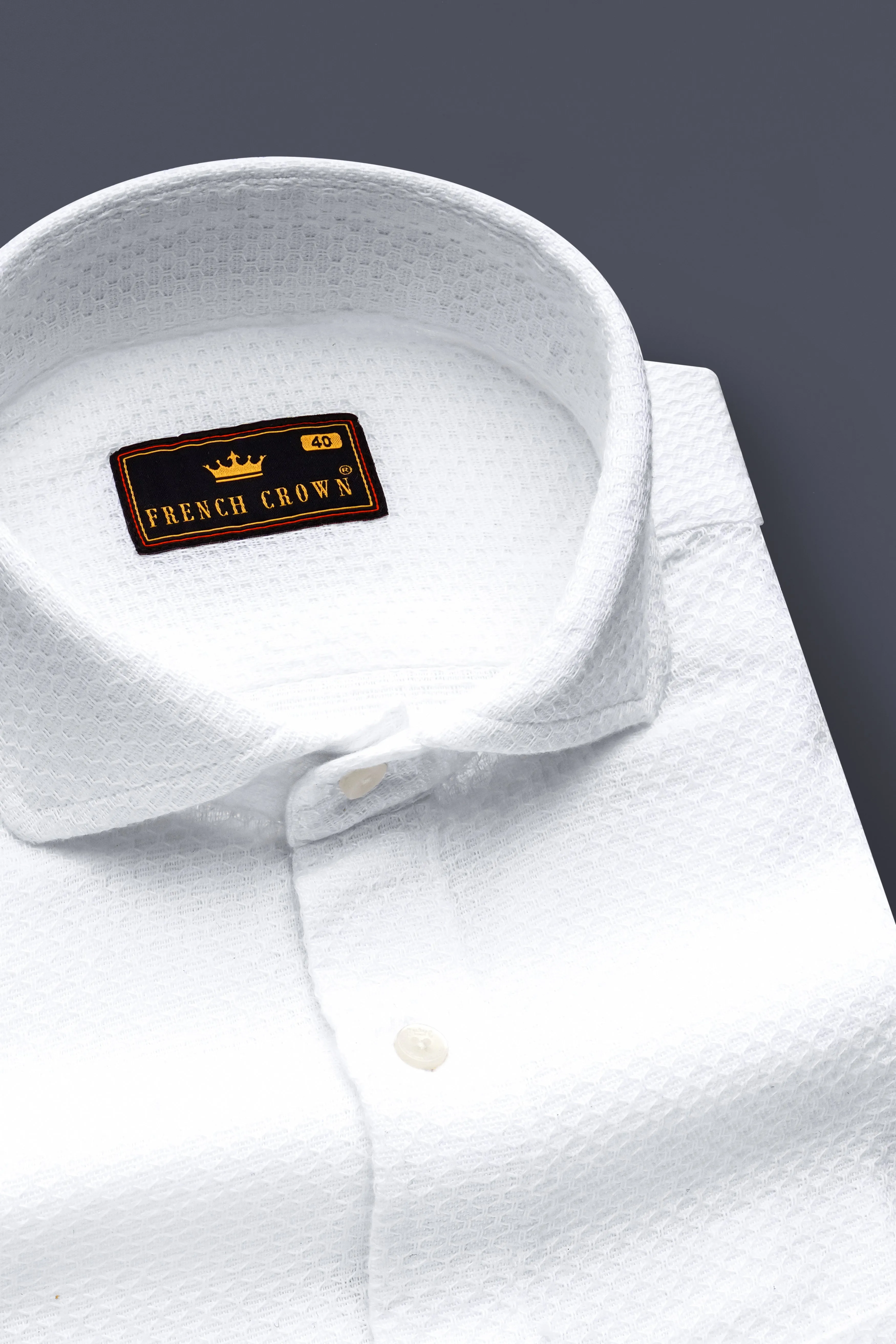 Albliss-Bright White Dobby Textured Premium Giza Cotton Casual Shirt sold by French Crown product image thumbnail 2