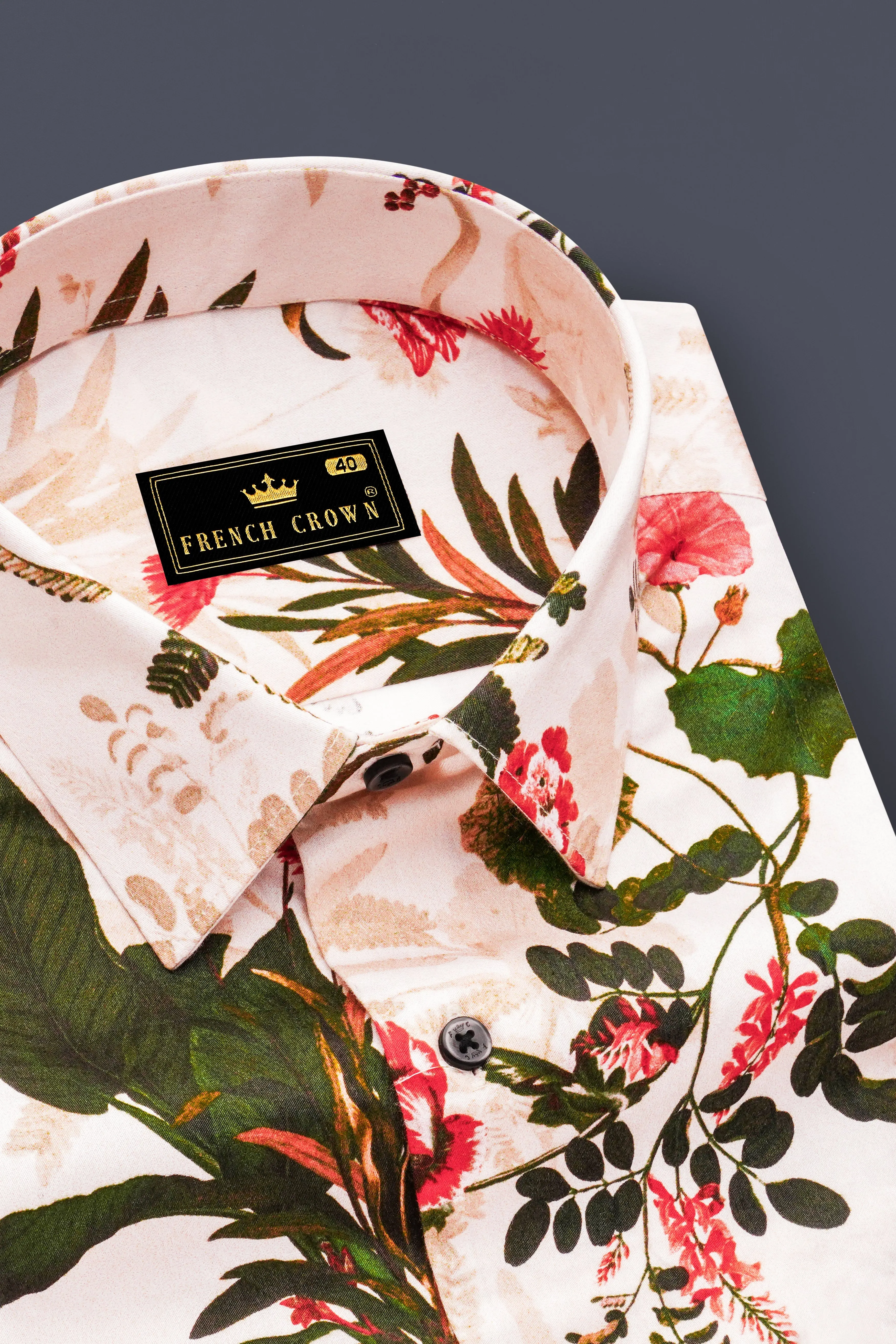 Creflora-Amour Cream And Rifle Green Floral Printed Subtle Sheen Super Soft Premium Cotton Casual Shirt sold by French Crown product image thumbnail 4