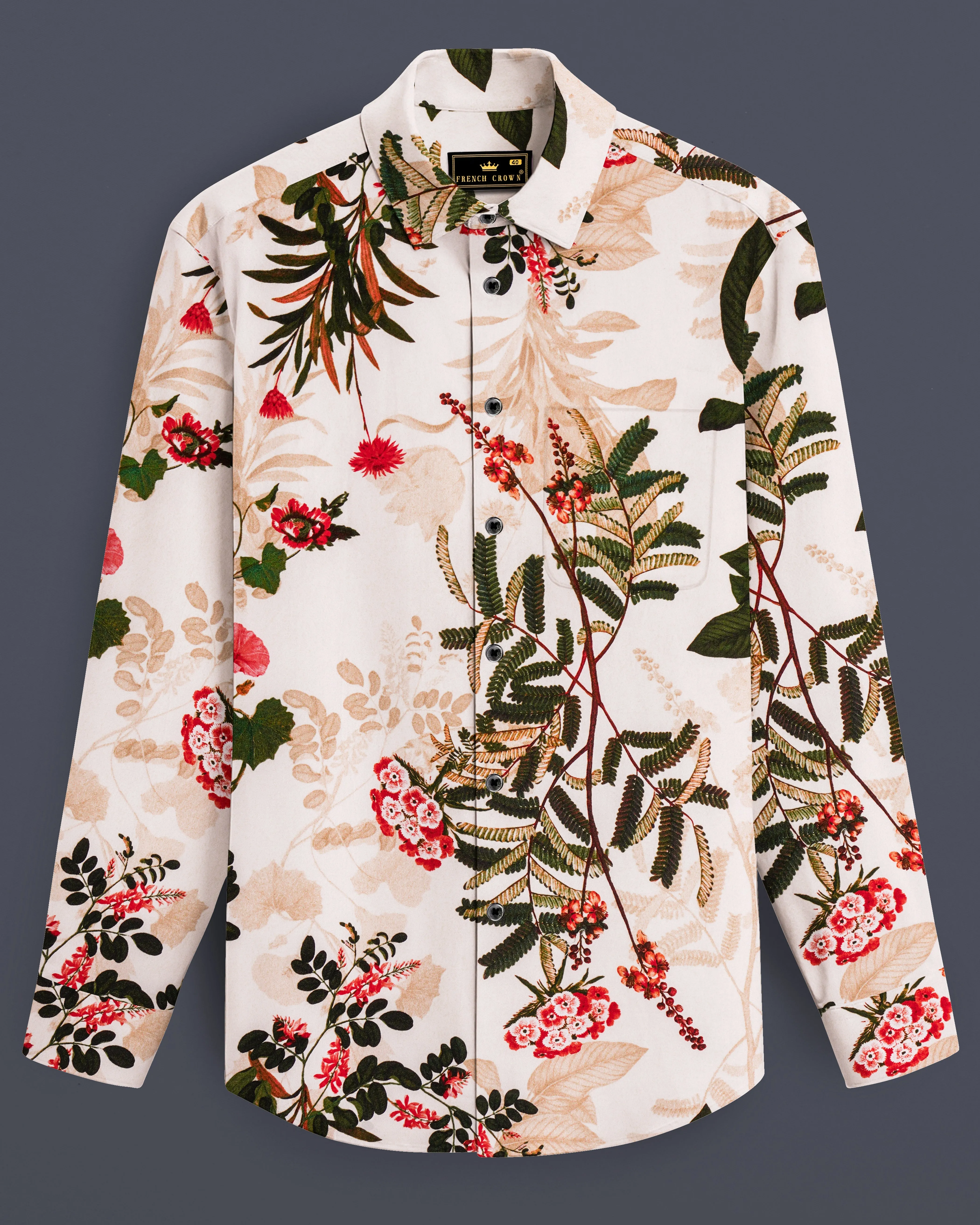 Creflora-Amour Cream And Rifle Green Floral Printed Subtle Sheen Super Soft Premium Cotton Casual Shirt sold by French Crown