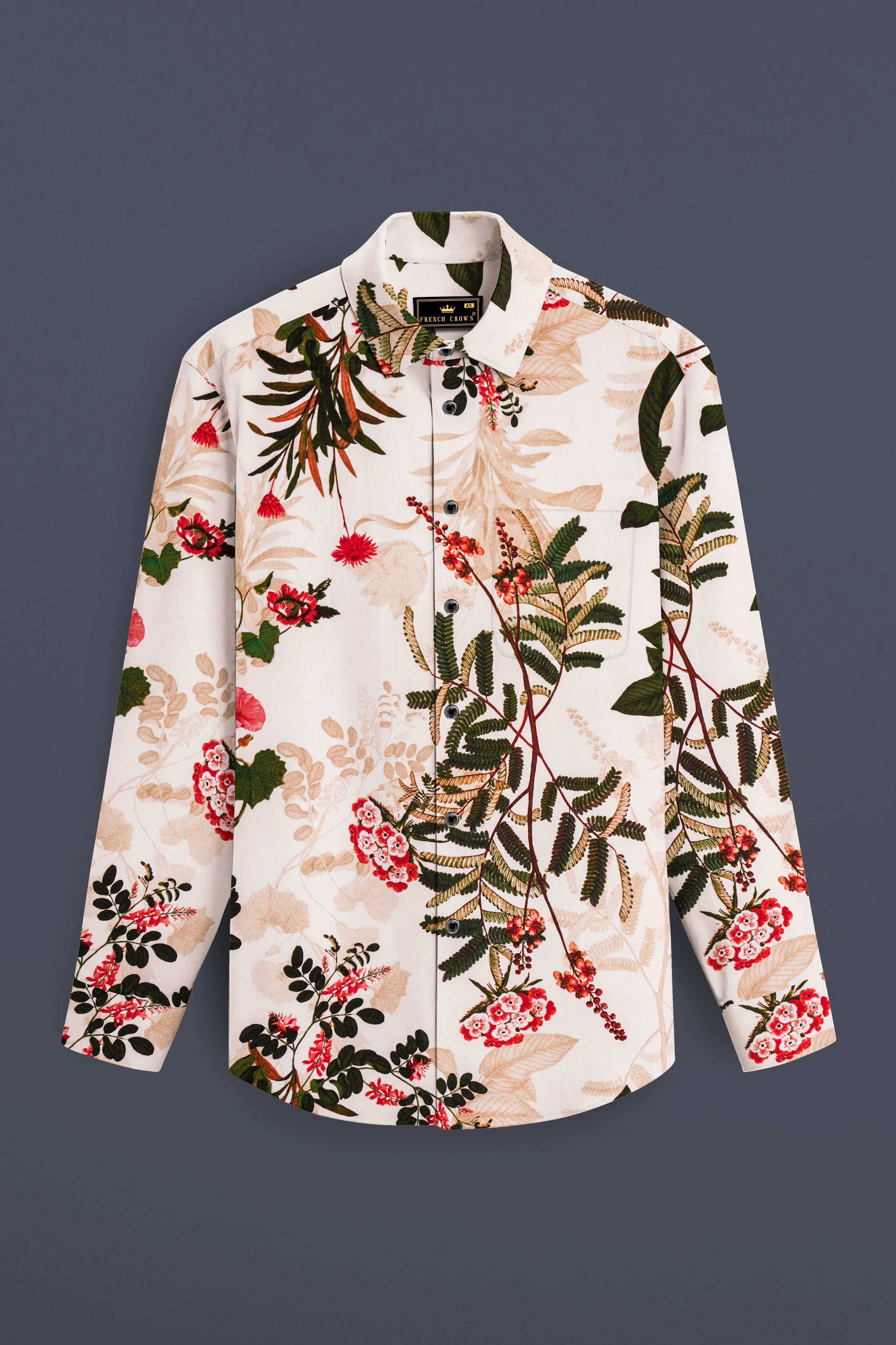 Creflora-Amour Cream And Rifle Green Floral Printed Subtle Sheen Super Soft Premium Cotton Casual Shirt sold by French Crown product image thumbnail 2