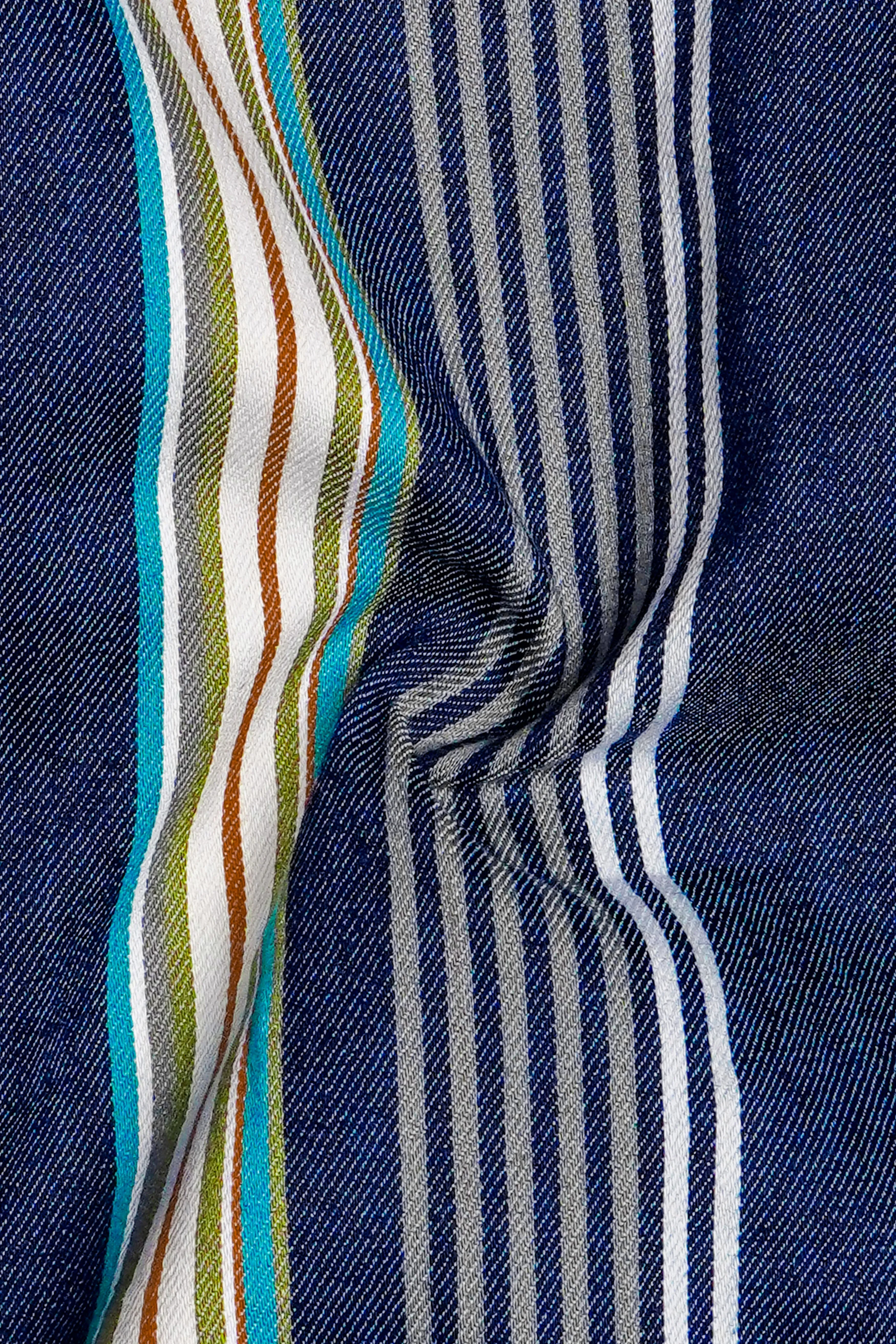 Denique-Bunting Blue Multicoloured Striped Indigo Denim Casual Shirt sold by French Crown product image thumbnail 3