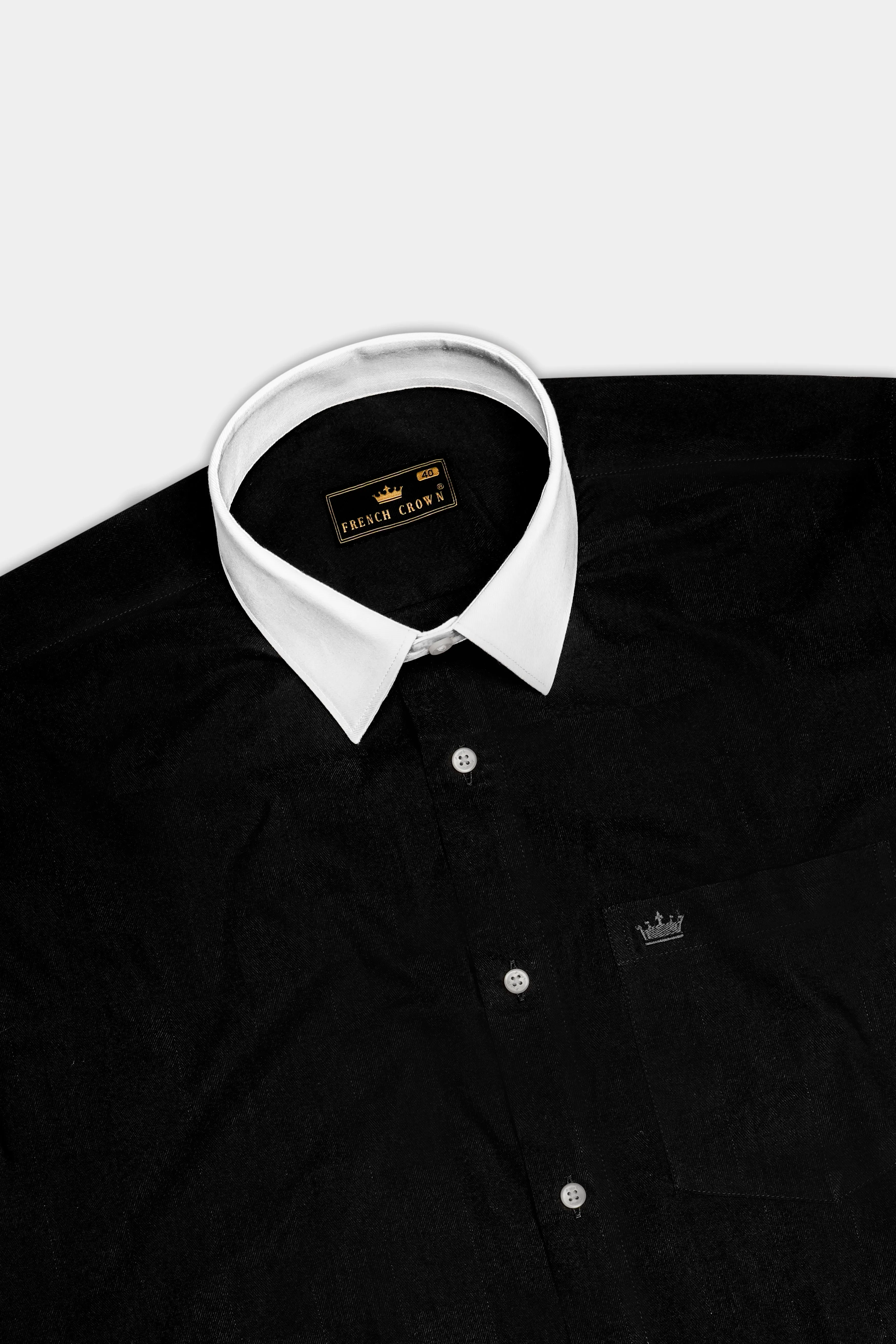 Noircuff-Jade Black Twill Premium Cotton White Cuff Collar Dress Shirt sold by French Crown product image thumbnail 5