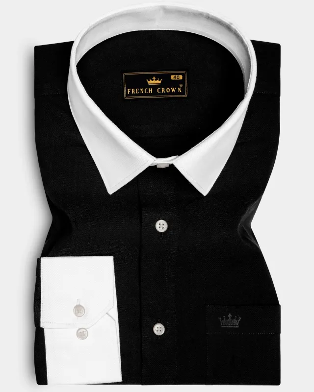 Noircuff-Jade Black Twill Premium Cotton White Cuff Collar Dress Shirt sold by French Crown