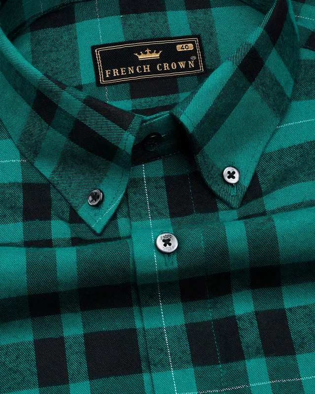 Surfie Green with Black Plaid Flannel Shirt sold by French Crown