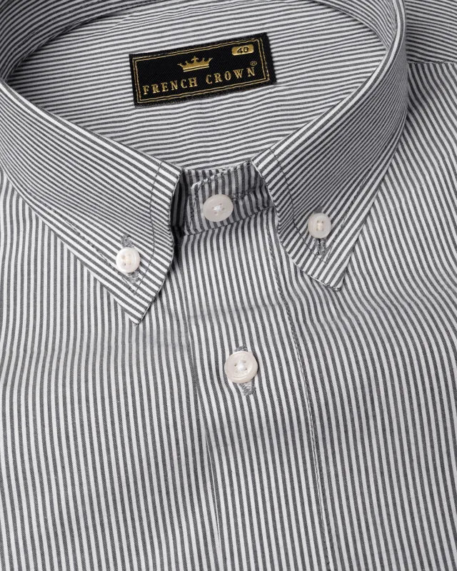 Bright White and Boulder Gray Striped Premium Cotton Shirt sold by French Crown