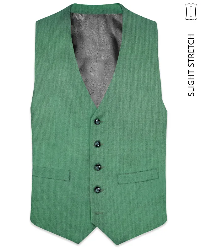 Viridian Green Solid Wool Rich Slight Stretch Waistcoat sold by French Crown