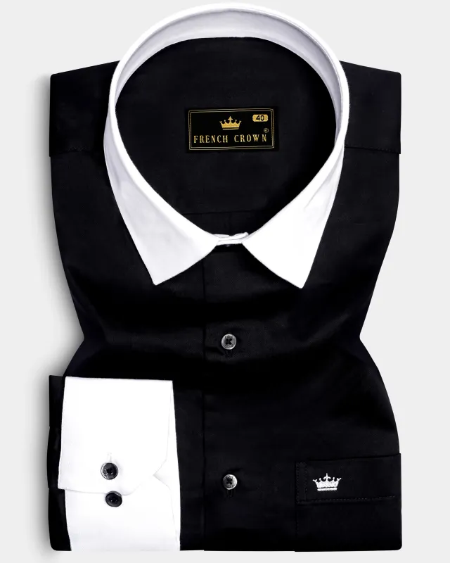 Jade Black with White Collar and Cuffs Premium Cotton Shirt sold by French Crown