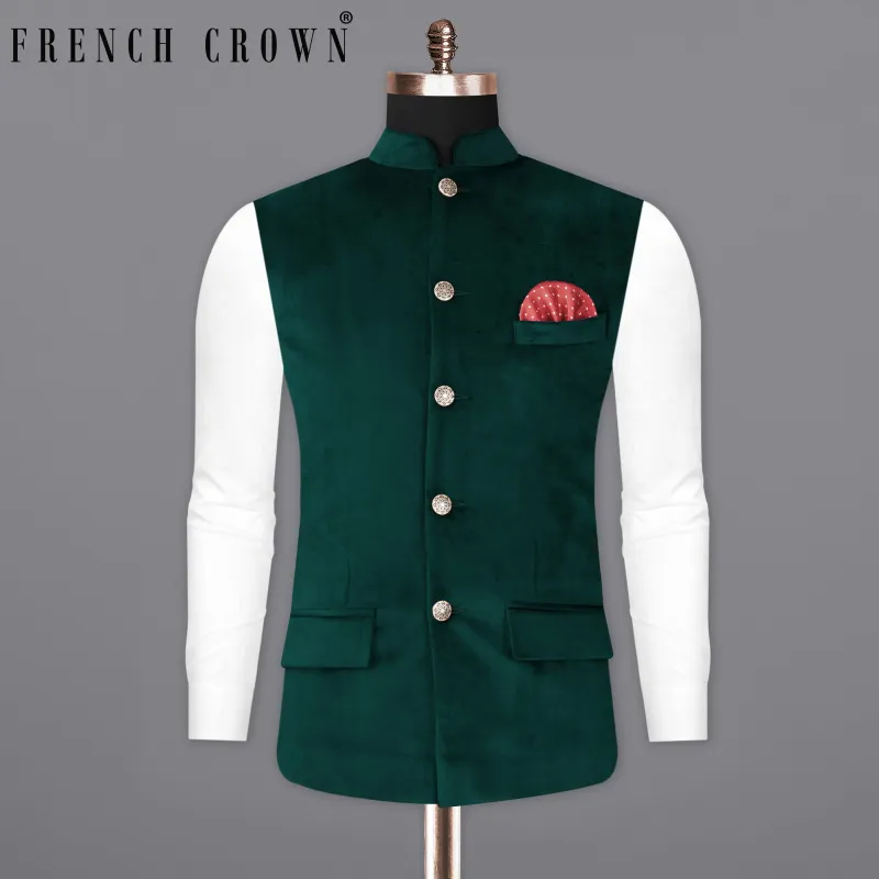 Burnham Dark Green Velvet Designer Nehru Jacket sold by French Crown