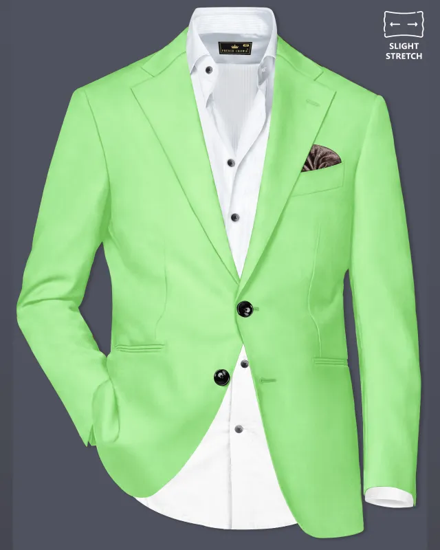 Emerald-Mint Green Solid Wool Rich Single Breasted Slight Stretch Blazer sold by French Crown