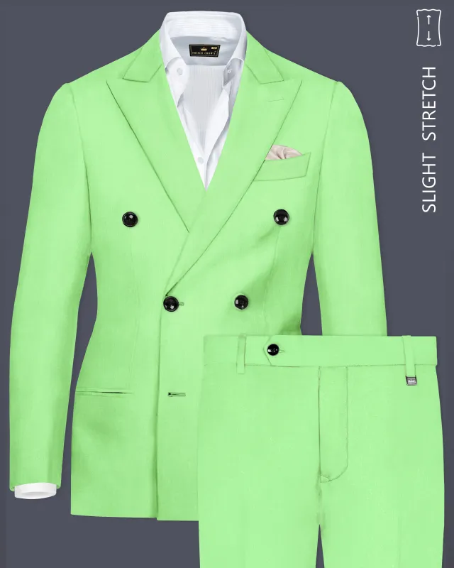 Emerald-Mint Green Solid Wool Rich Double Breasted Slight Stretch Suit made by French Crown