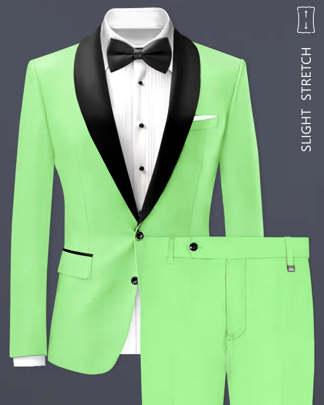 Emerald-Mint Green Solid Wool Rich Tuxedo Slight Stretch Suit made by French Crown