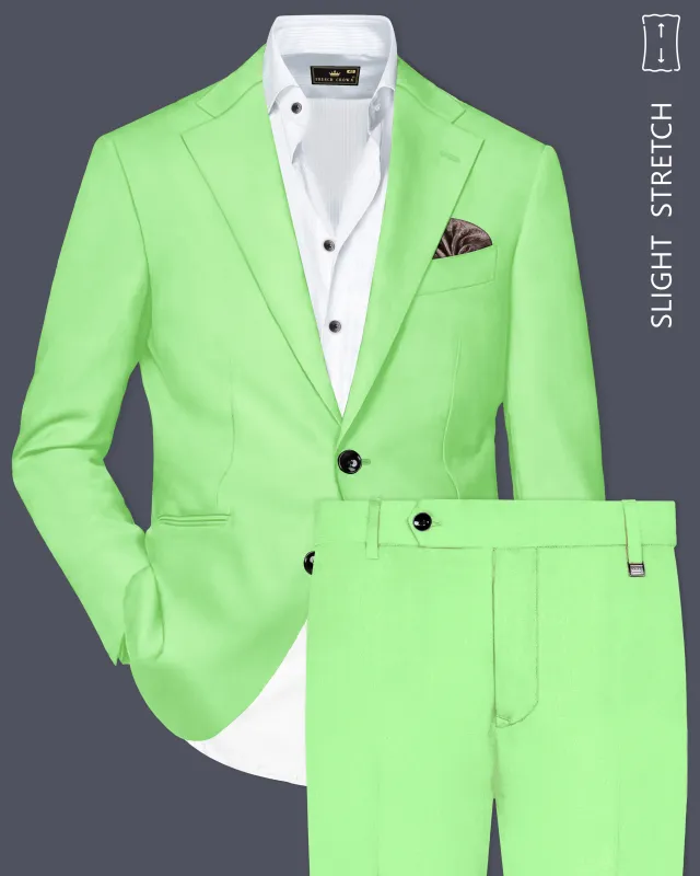 Emerald-Mint Green Solid Wool Rich Single Breasted Slight Stretch Suit sold by French Crown