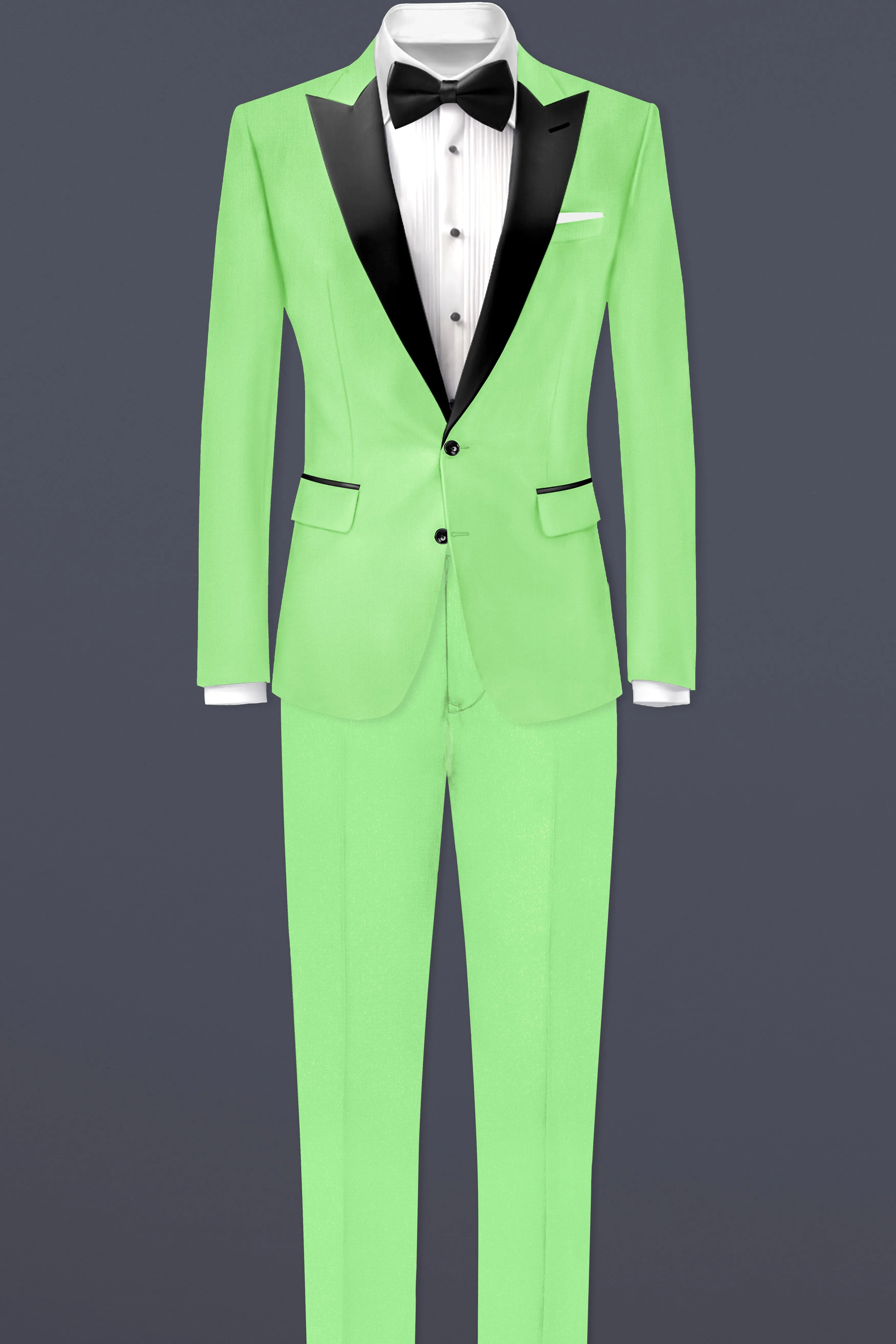 Emerald-Mint Green Solid Wool Rich Peak Lapel Tuxedo Slight Stretch Suit sold by French Crown product image thumbnail 4