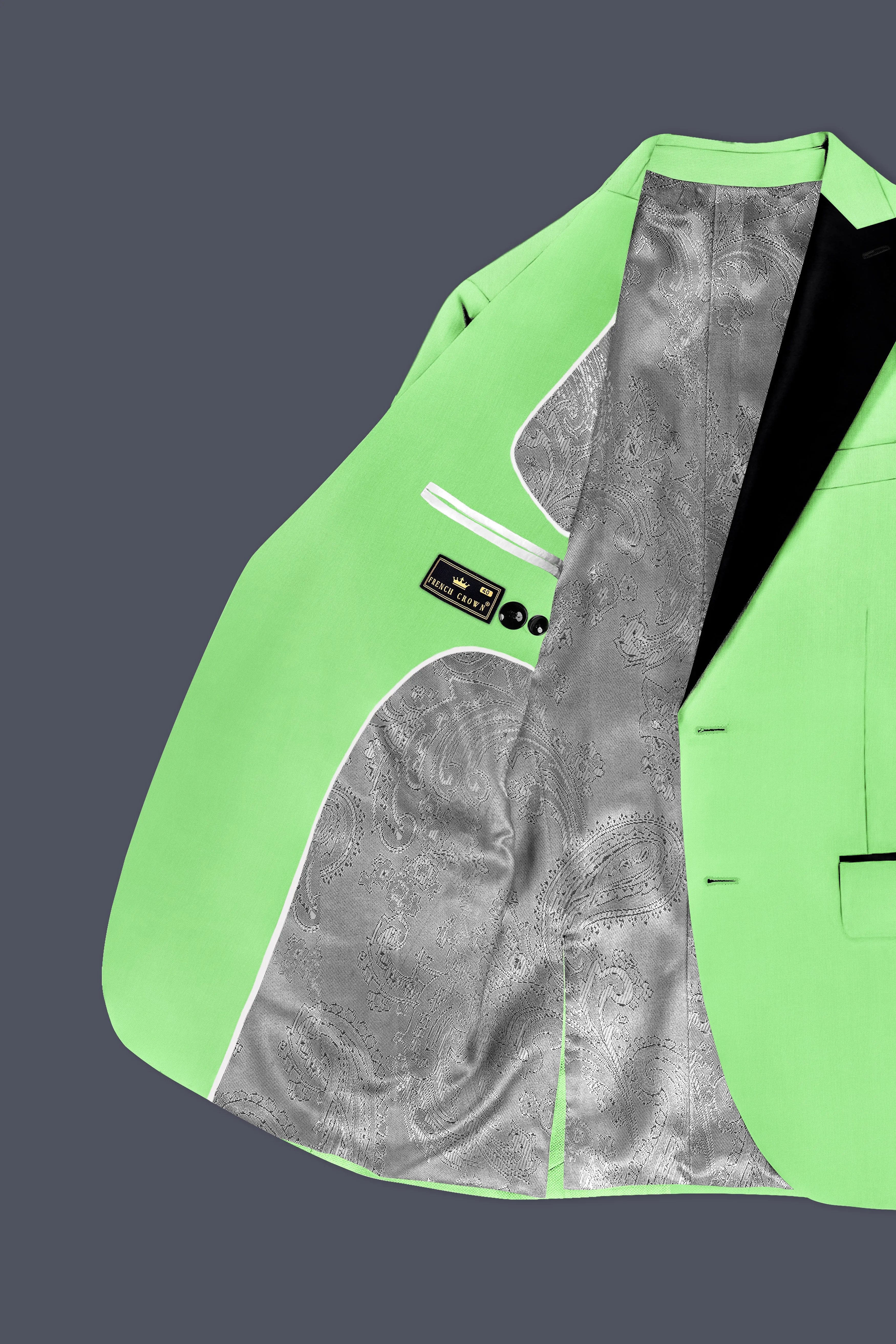 Emerald-Mint Green Solid Wool Rich Peak Lapel Tuxedo Slight Stretch Suit sold by French Crown product image thumbnail 5