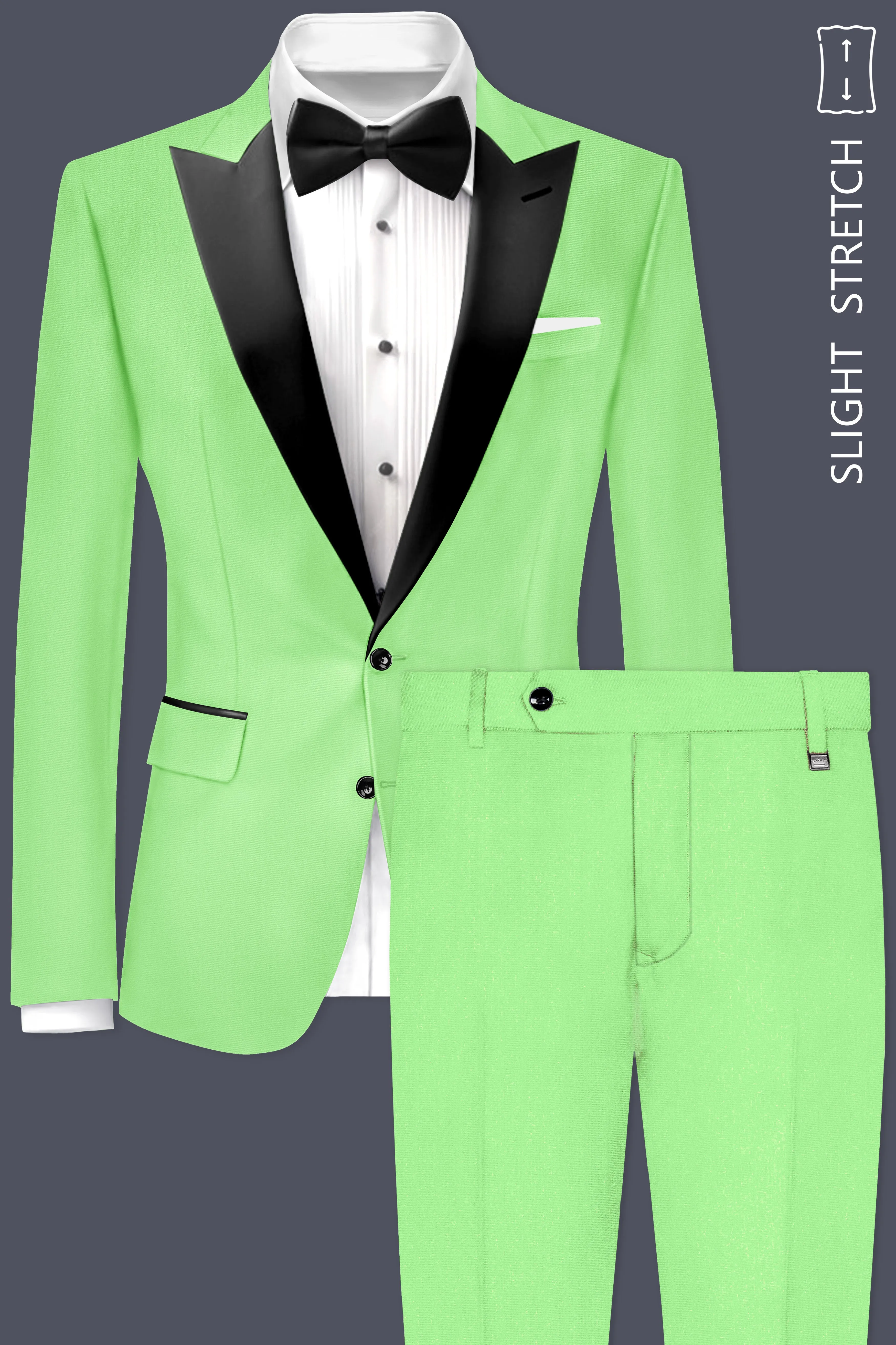Emerald-Mint Green Solid Wool Rich Peak Lapel Tuxedo Slight Stretch Suit sold by French Crown product image thumbnail 2