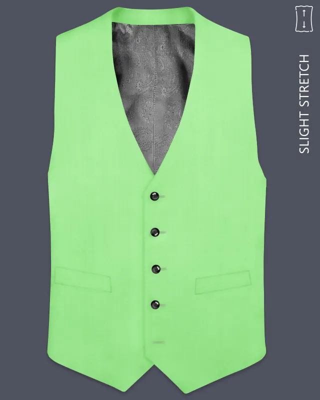 Emerald-Mint Green Solid Wool Rich Slight Stretch Waistcoat sold by French Crown