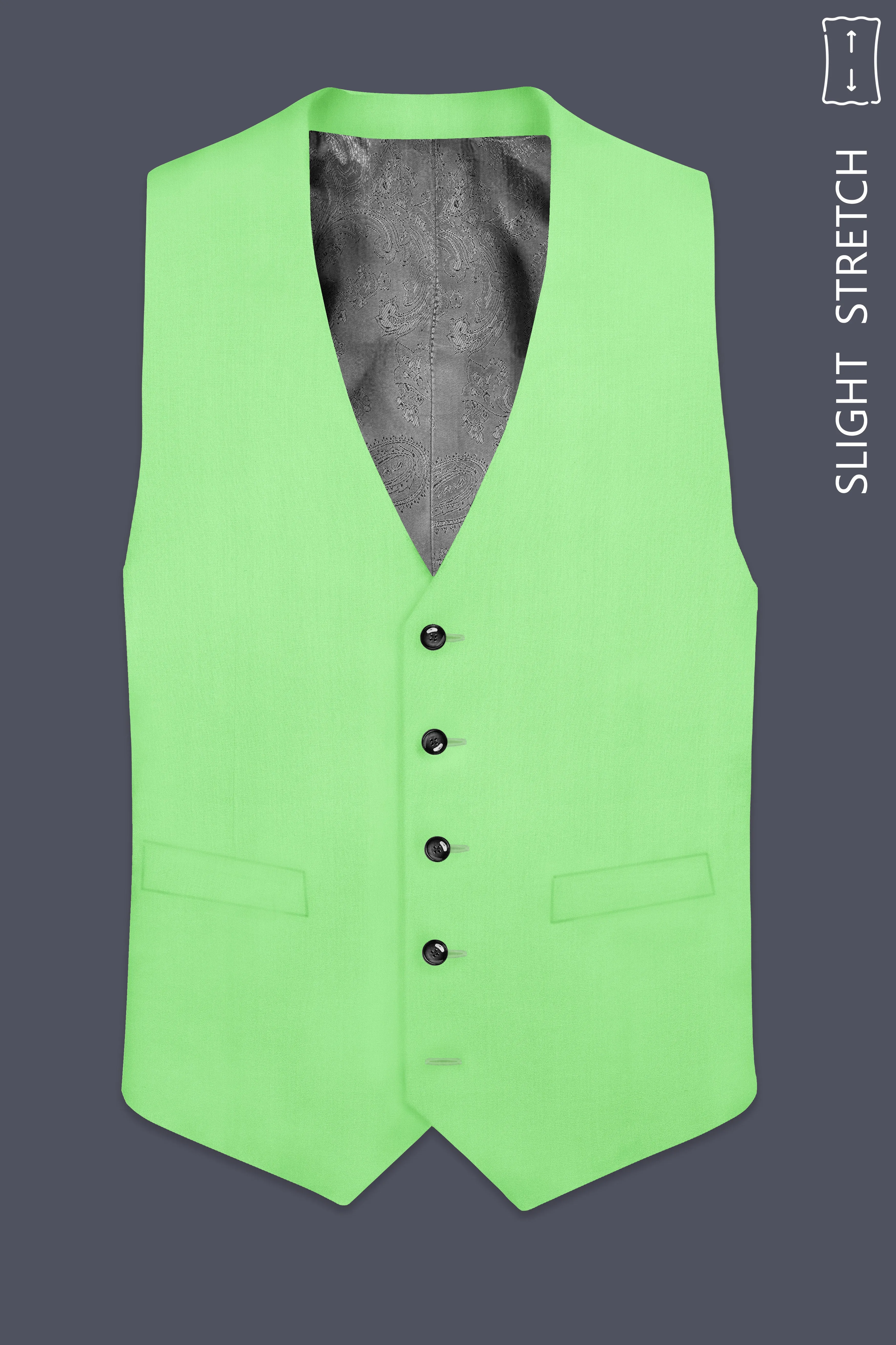 Emerald-Mint Green Solid Wool Rich Slight Stretch Waistcoat sold by French Crown product image thumbnail 2