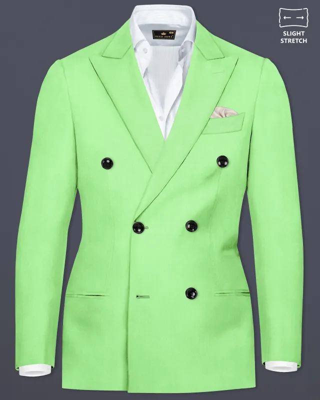 Emerald-Mint Green Solid Wool Rich Double Breasted Slight Stretch Blazer sold by French Crown
