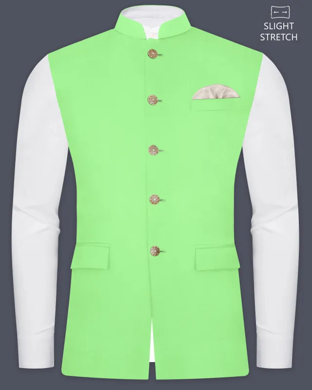 Emerald-Mint Green Solid Wool Rich Slight Stretch Nehru Jacket sold by French Crown