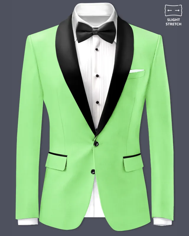 Emerald-Mint Green Solid Wool Rich Tuxedo Slight Stretch Blazer sold by French Crown
