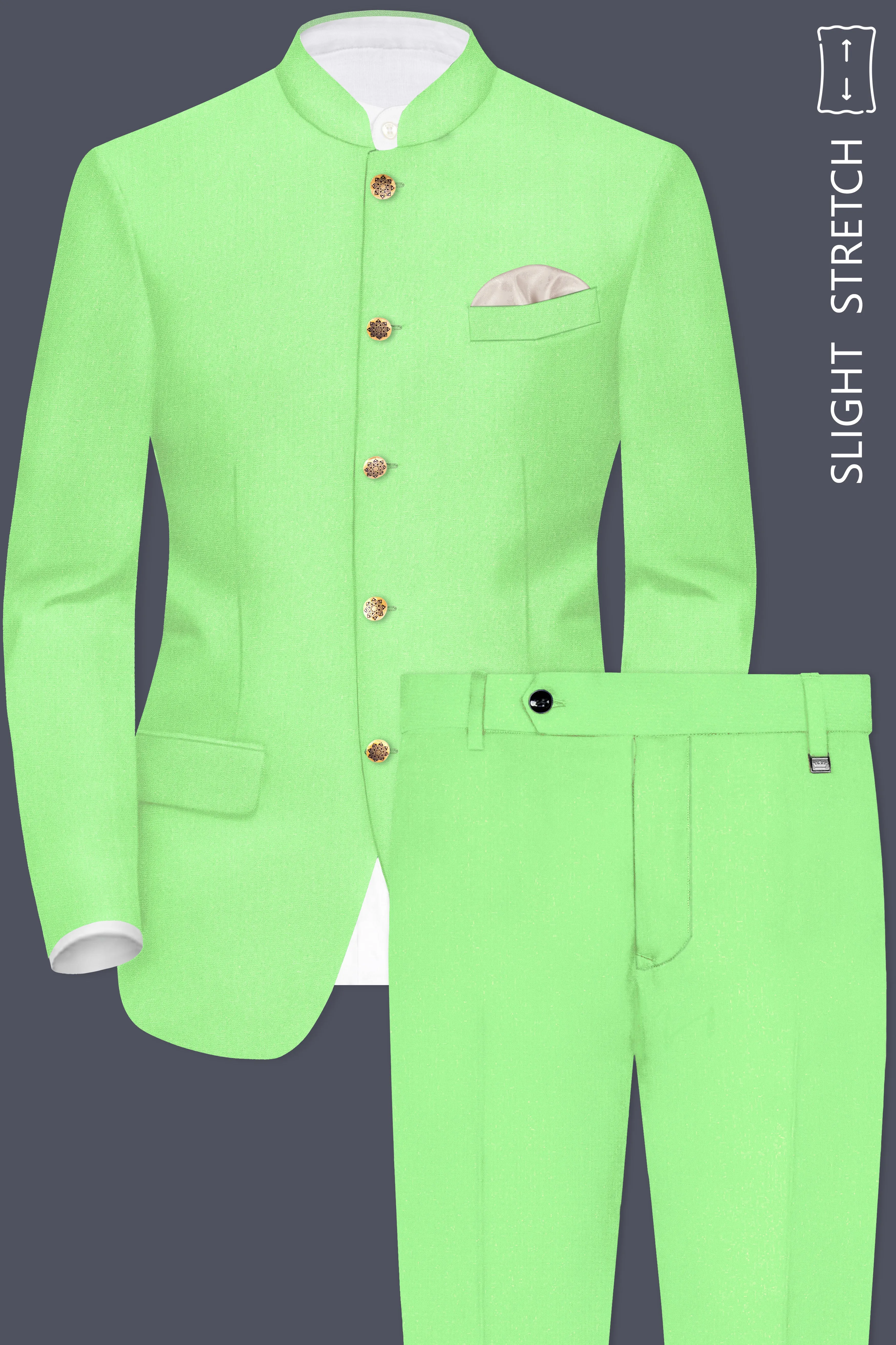 Emerald-Mint Green Solid Wool Rich Bandhgala Slight Stretch Suit sold by French Crown product image thumbnail 2