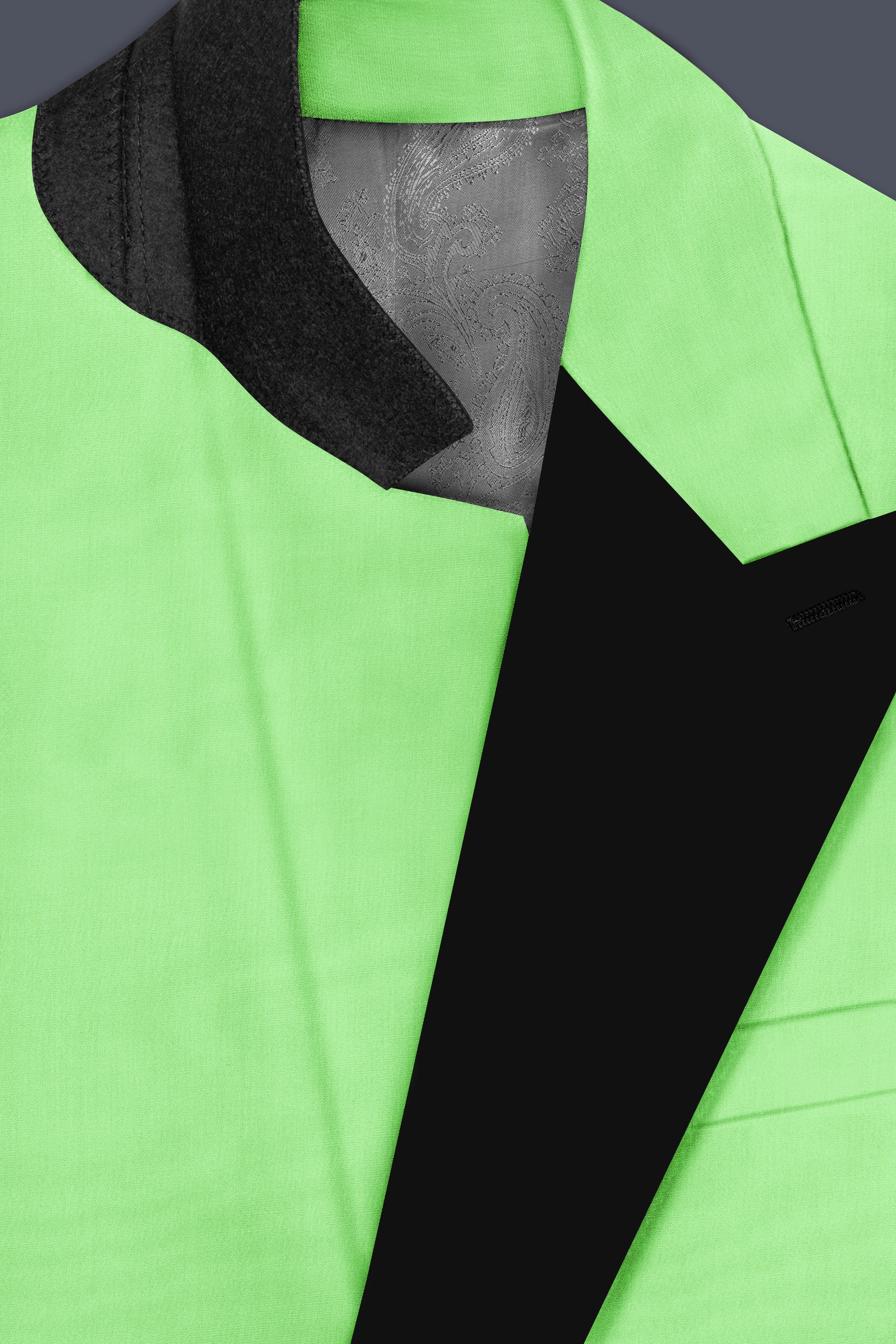 Emerald-Mint Green Solid Wool Rich Peak Lapel Slight Stretch Tuxedo Blazer sold by French Crown product image thumbnail 5