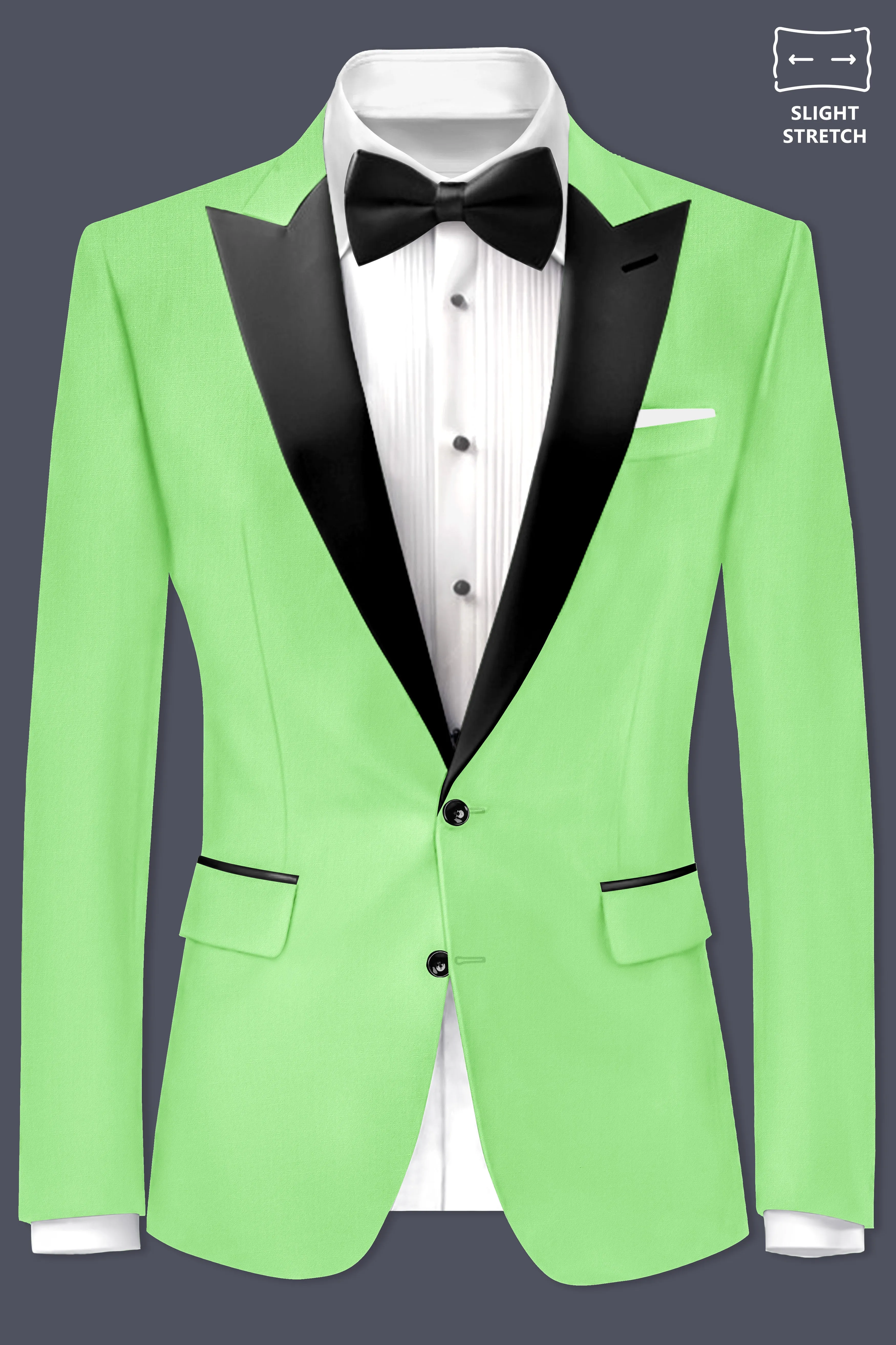 Emerald-Mint Green Solid Wool Rich Peak Lapel Slight Stretch Tuxedo Blazer sold by French Crown product image thumbnail 2