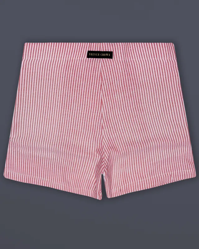 Rose-Petite Orchid Pink And Bright White Striped Oxford Premium Cotton Boxer sold by French Crown