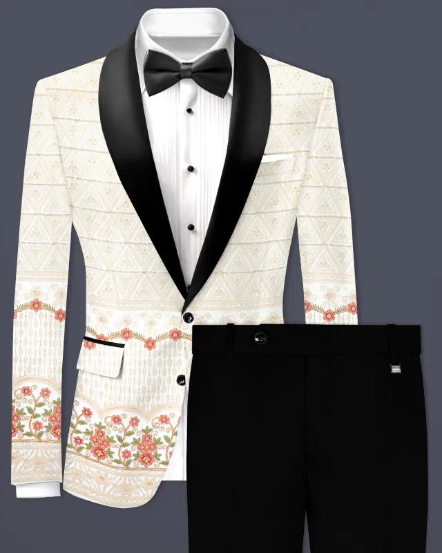 Fantasy Off White And Blush Pink Sequin and thread Embroidered Tuxedo Suit made by French Crown