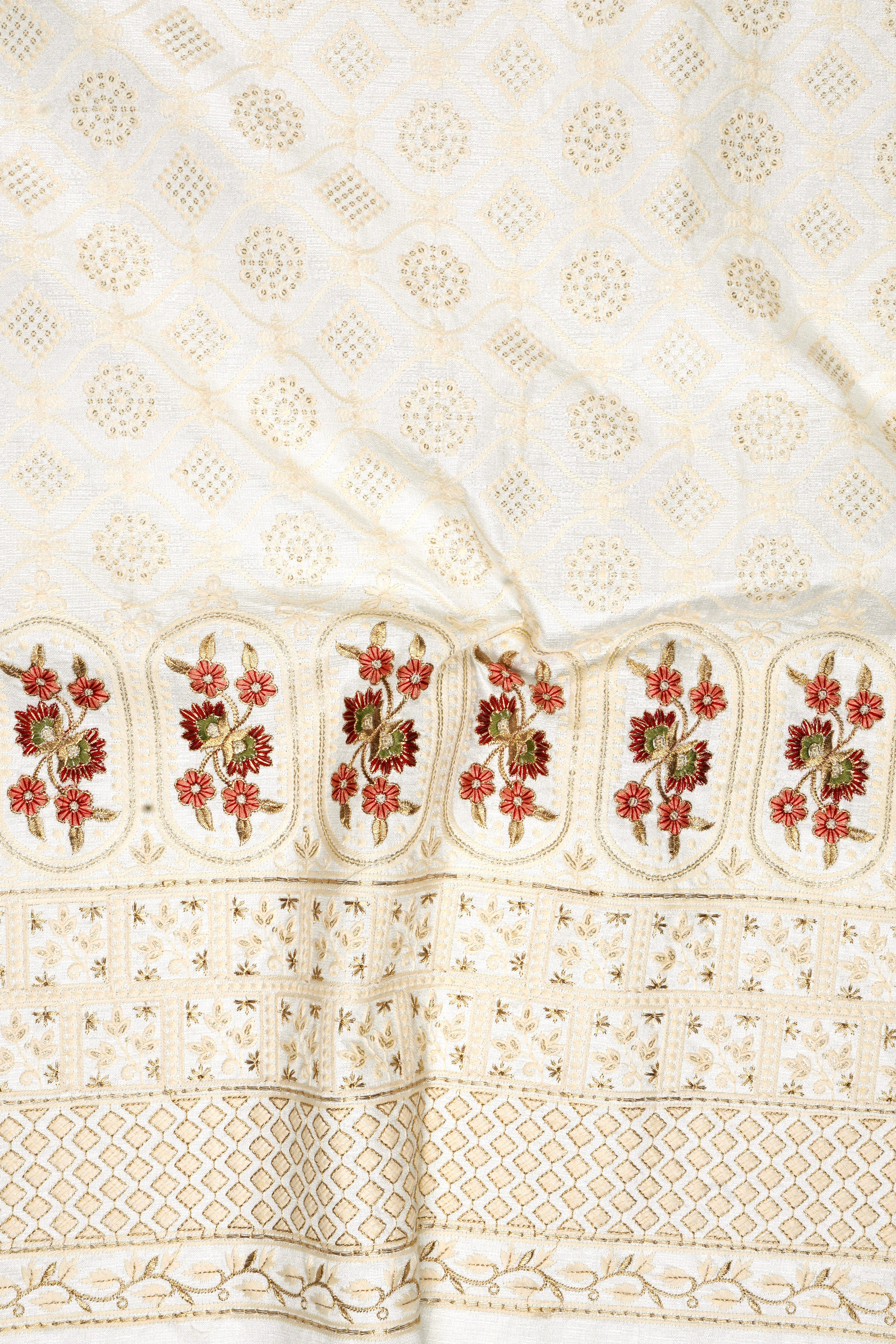 Ecru Off White And Peachy Pink Sequin and thread Embroidered Single Breasted Suit sold by French Crown product image thumbnail 3