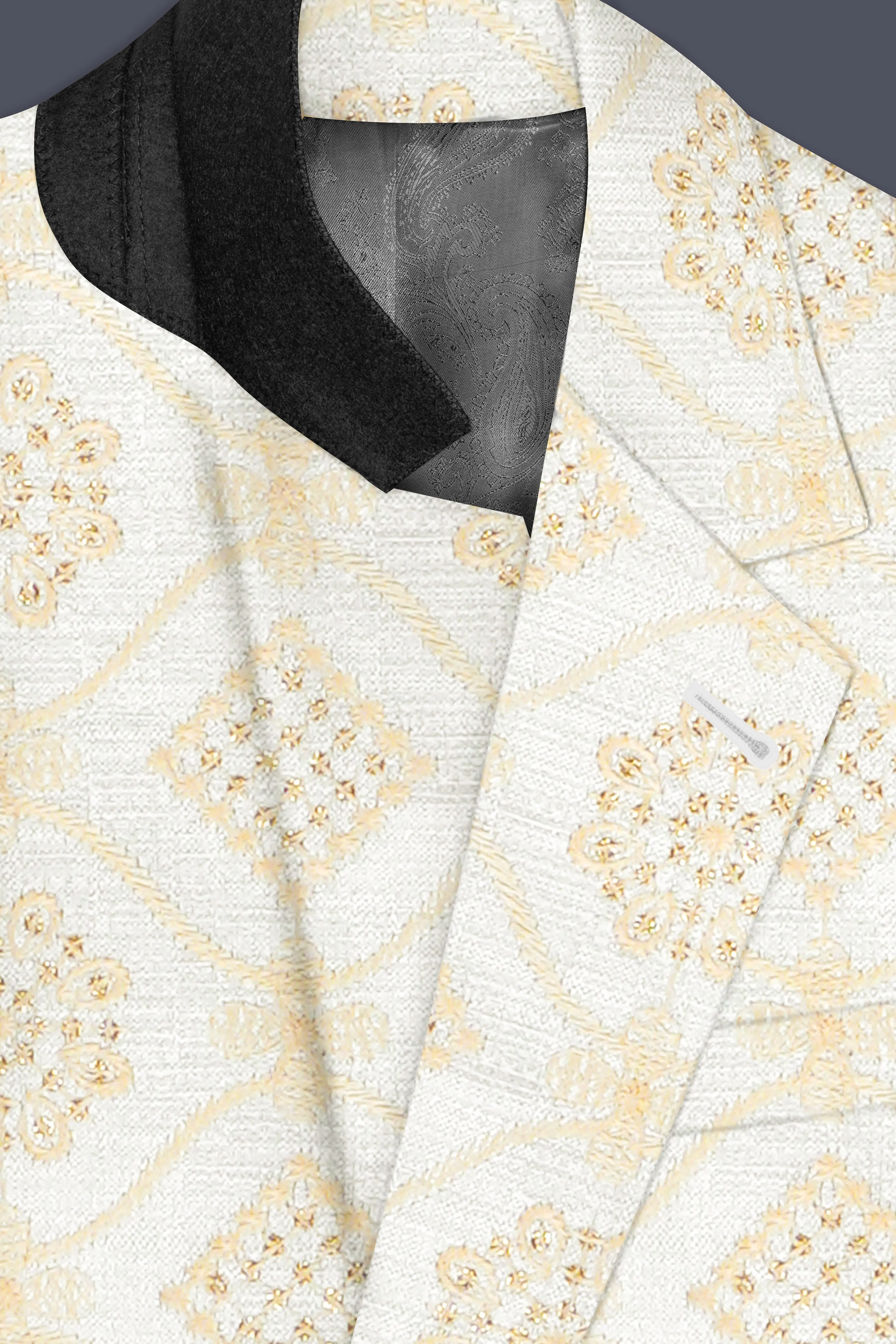 Ecru Off White And Peachy Pink Sequin and thread Embroidered Single Breasted Suit sold by French Crown product image thumbnail 5