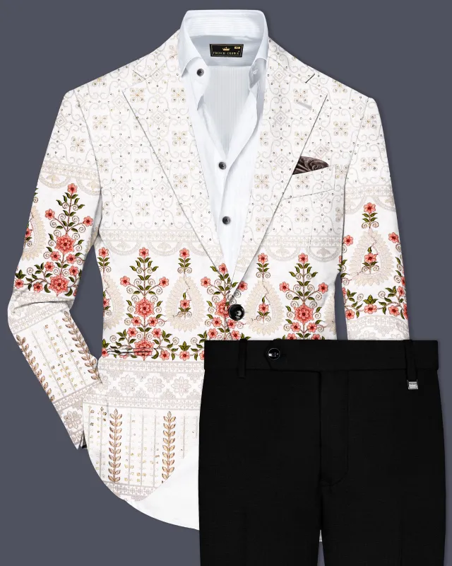 Romance White And Salmon Pink Sequin and thread Embroidered Single Breasted Suit sold by French Crown