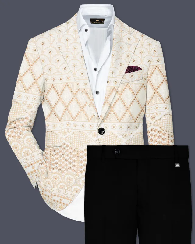 Parchment Cream thread Embroidered Single Breasted Suit sold by French Crown