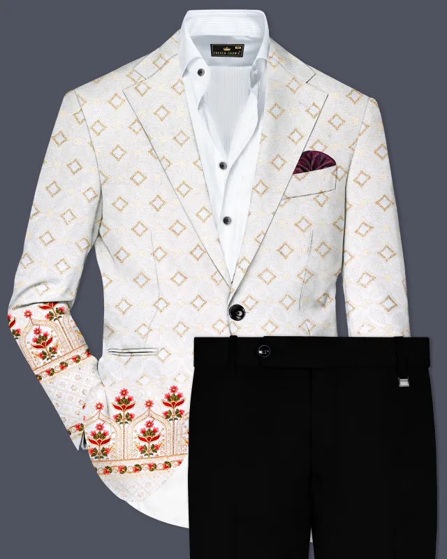 Bright White And Carnation Pink Multicolor Sequin and thread Embroidered Single Breasted Suit sold by French Crown
