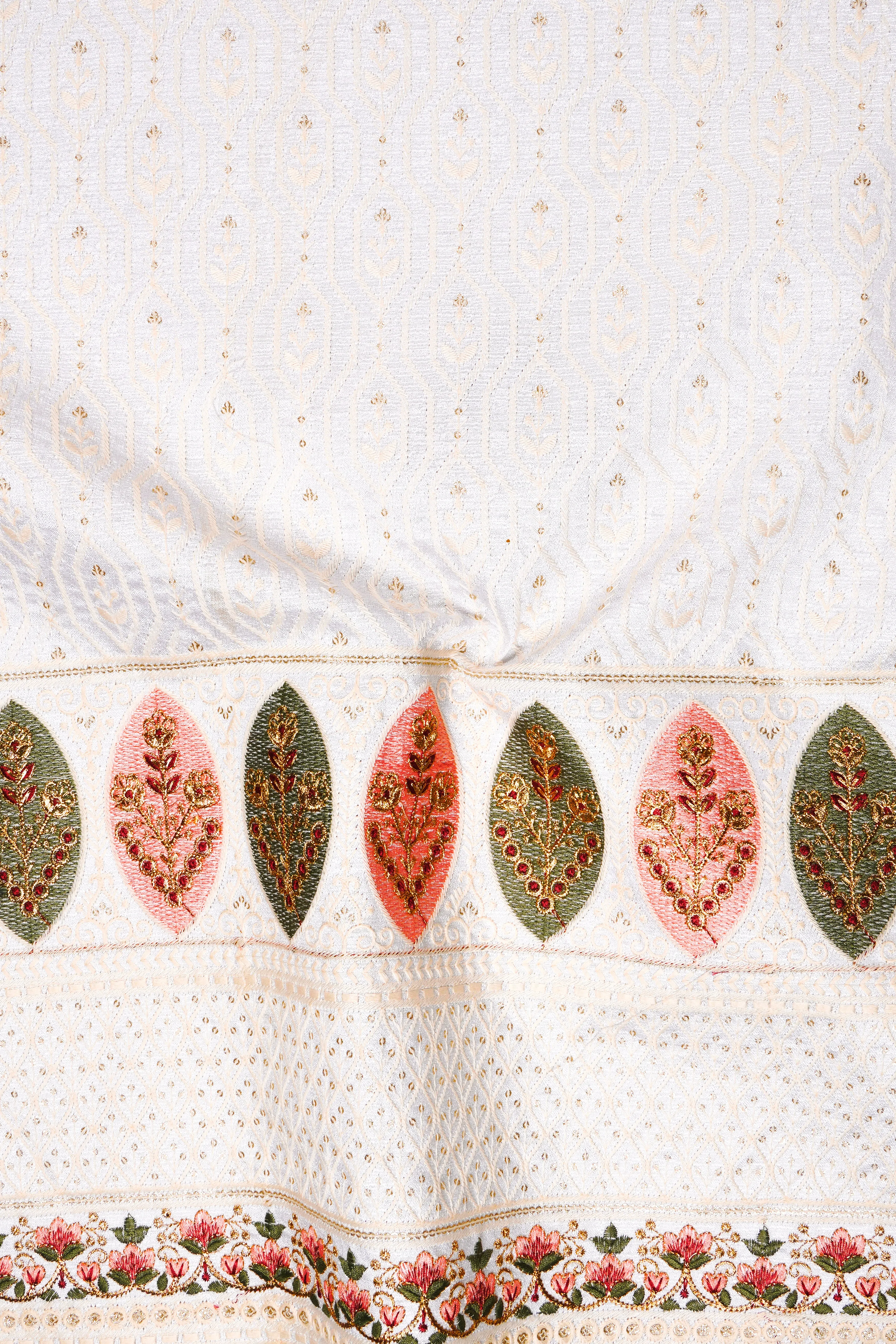 Bright White And Blush Peach Multicolor Sequin and thread leaf Embroidered Tuxedo Suit sold by French Crown product image thumbnail 3