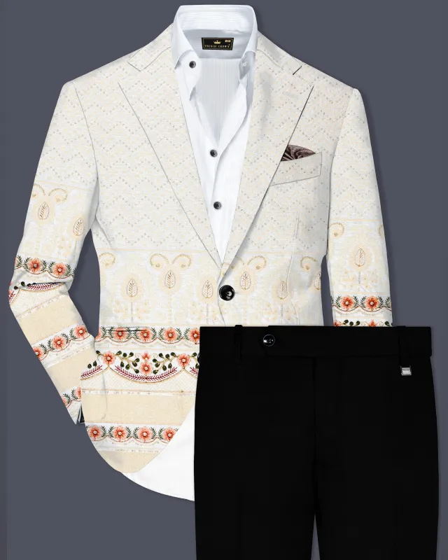 Off White And ApricotPeach Multicolor Sequin and thread Embroidered Single Breasted Suit sold by French Crown