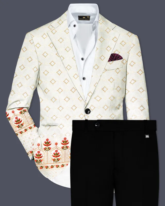 Off White And Sunset Pink Flower Multicolor Sequin and thread Embroidered Single Breasted Suit sold by French Crown