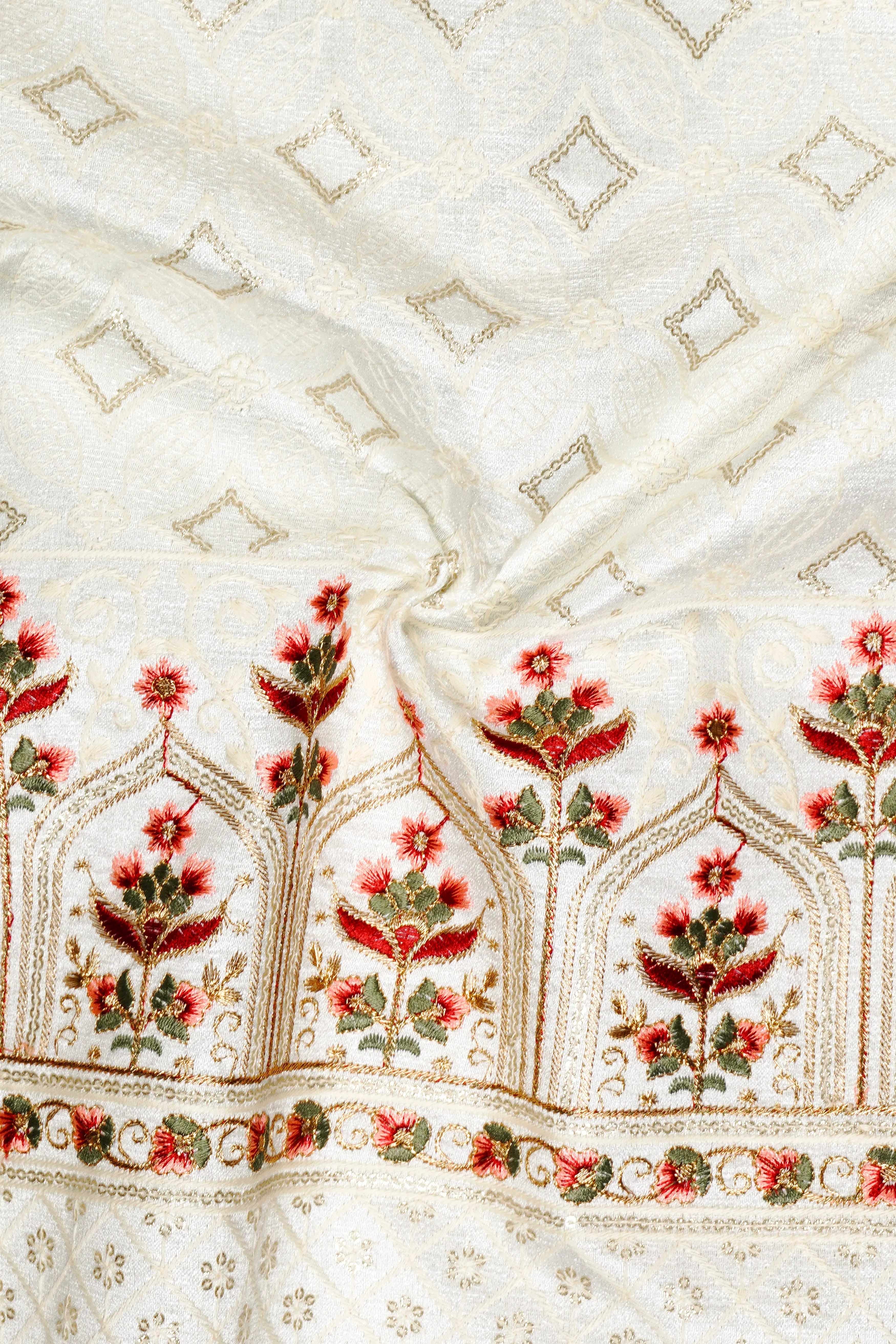 Off White And Sunset Pink Flower Multicolor Sequin and thread Embroidered Single Breasted Suit sold by French Crown product image thumbnail 3