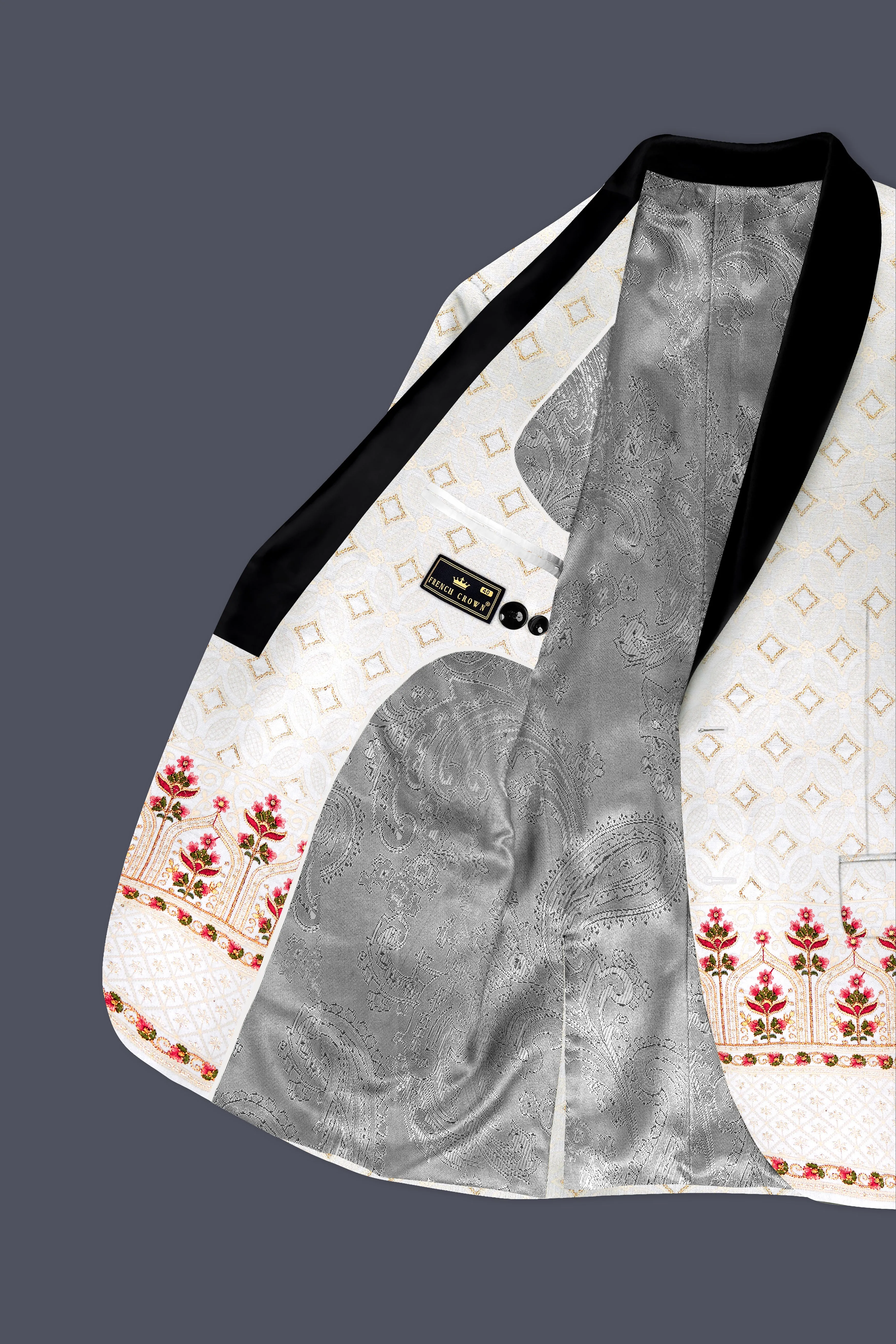 Bright White And Carnation Pink Multicolor Sequin and thread Embroidered Tuxedo Suit sold by French Crown product image thumbnail 5
