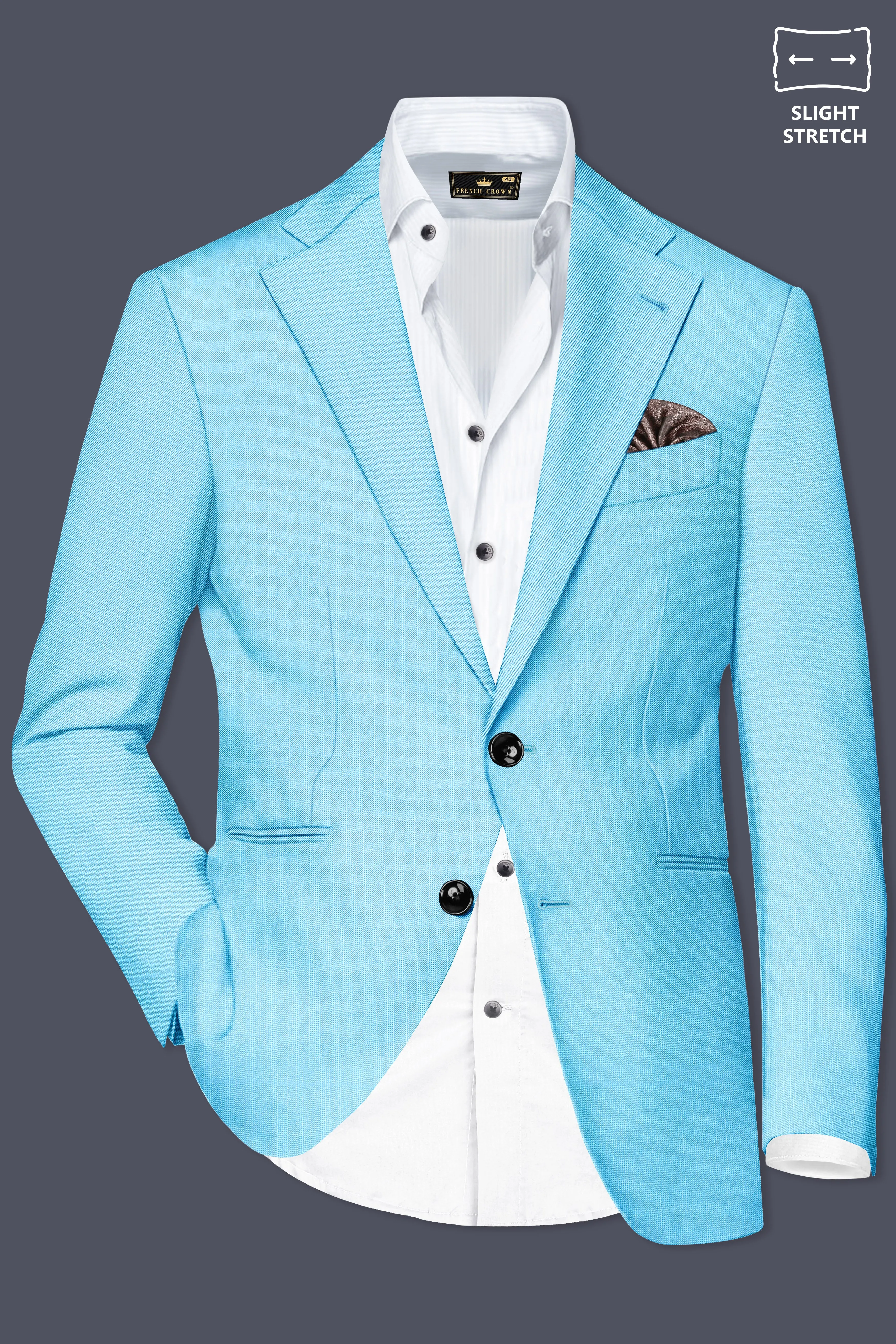 Iceland-Aquamarine Blue Solid Wool Rich Single Breasted Slight Stretch Blazer sold by French Crown product image thumbnail 2