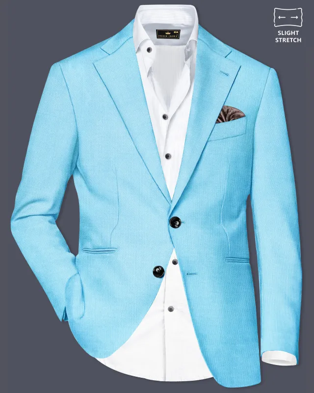 Iceland-Aquamarine Blue Solid Wool Rich Single Breasted Slight Stretch Blazer sold by French Crown