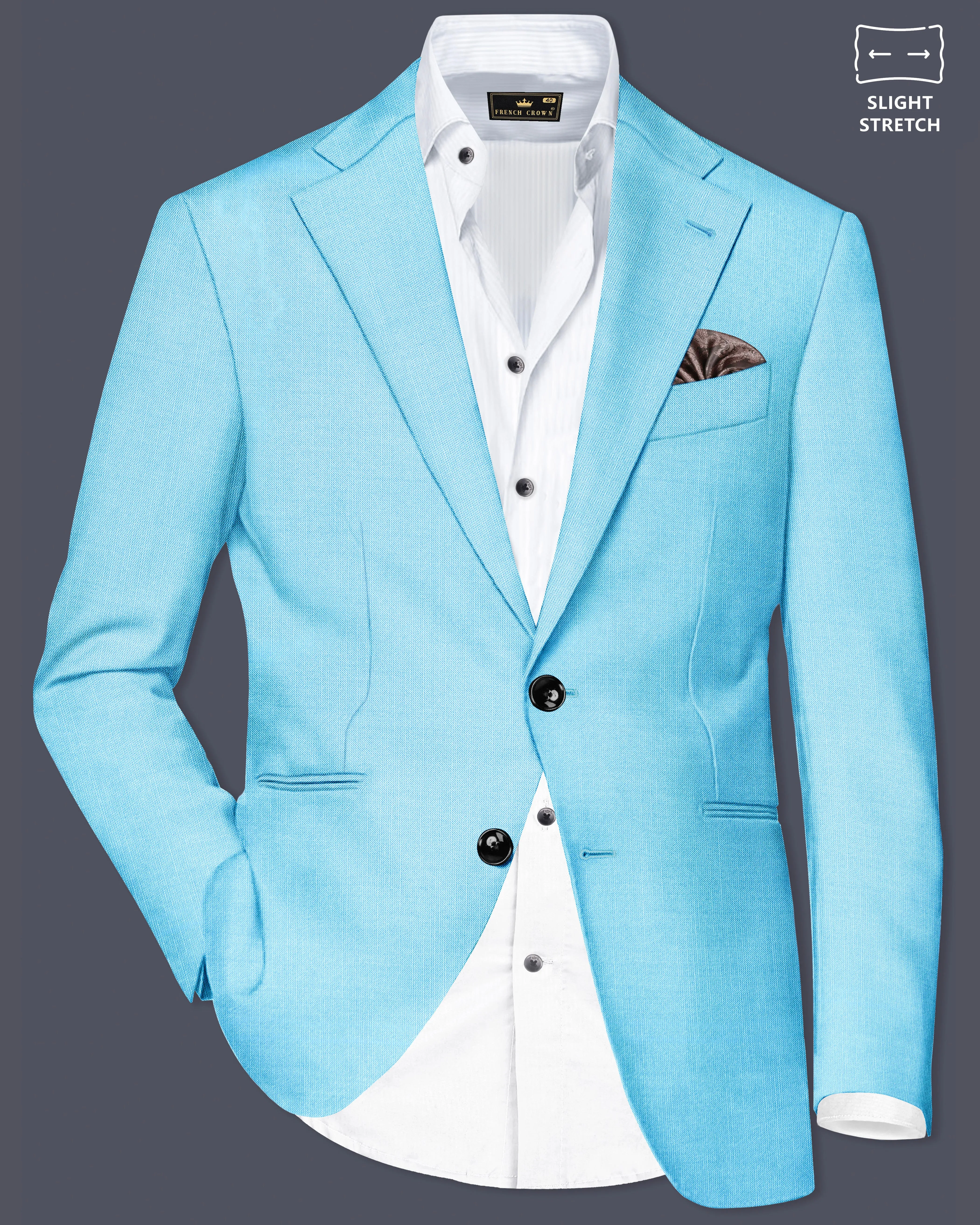 Iceland-Aquamarine Blue Solid Wool Rich Single Breasted Slight Stretch Blazer sold by French Crown