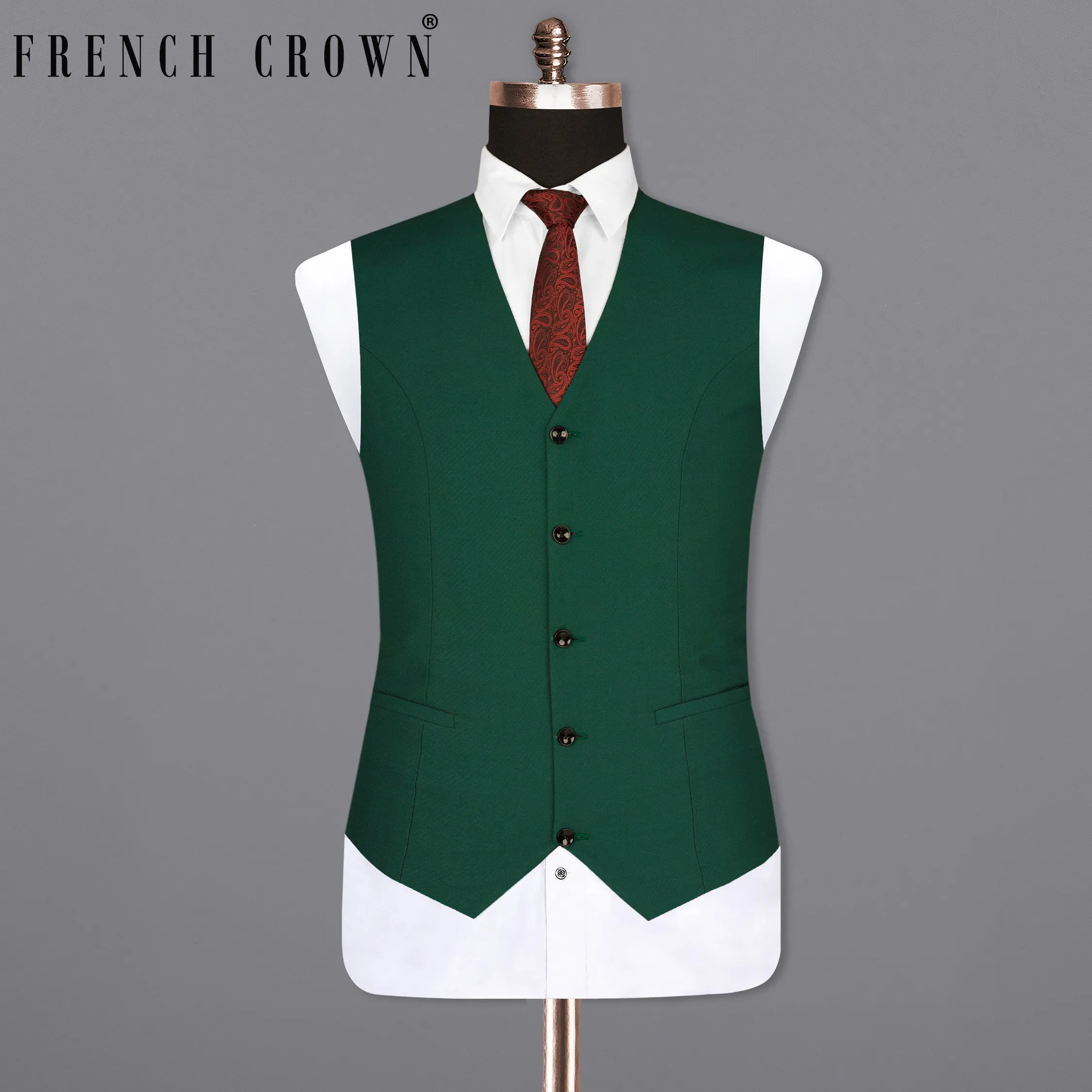 Aqua Deep Green Wool Rich Waistcoat sold by French Crown