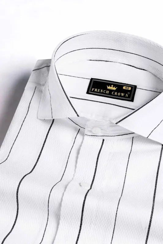 Bright White and Black Striped Dobby Textured Premium Giza Cotton Shirt sold by French Crown