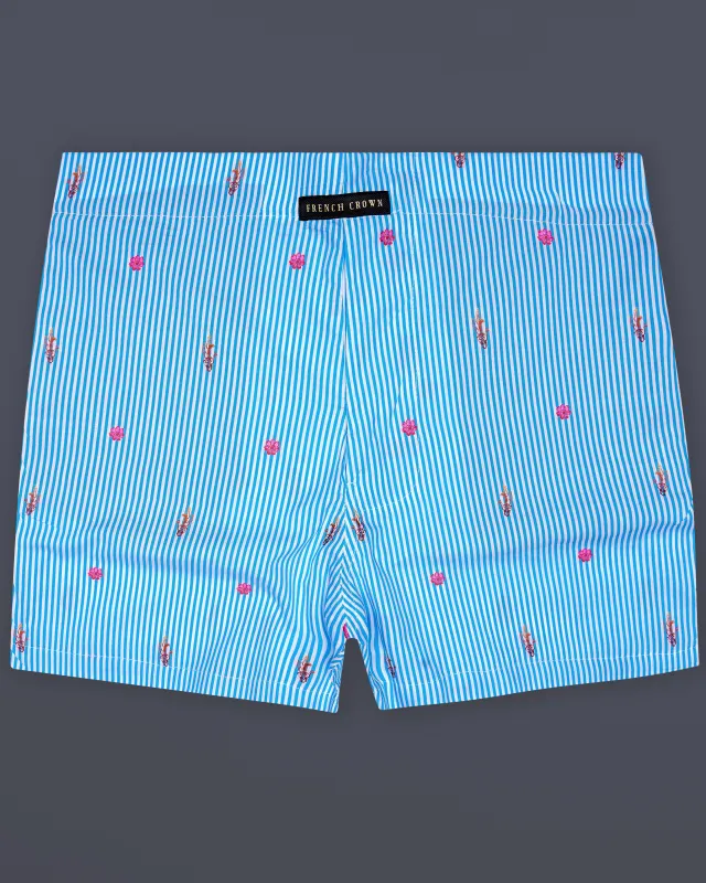 Azure-Picton Blue Striped Super Soft Poplin Premium Cotton Boxer sold by French Crown